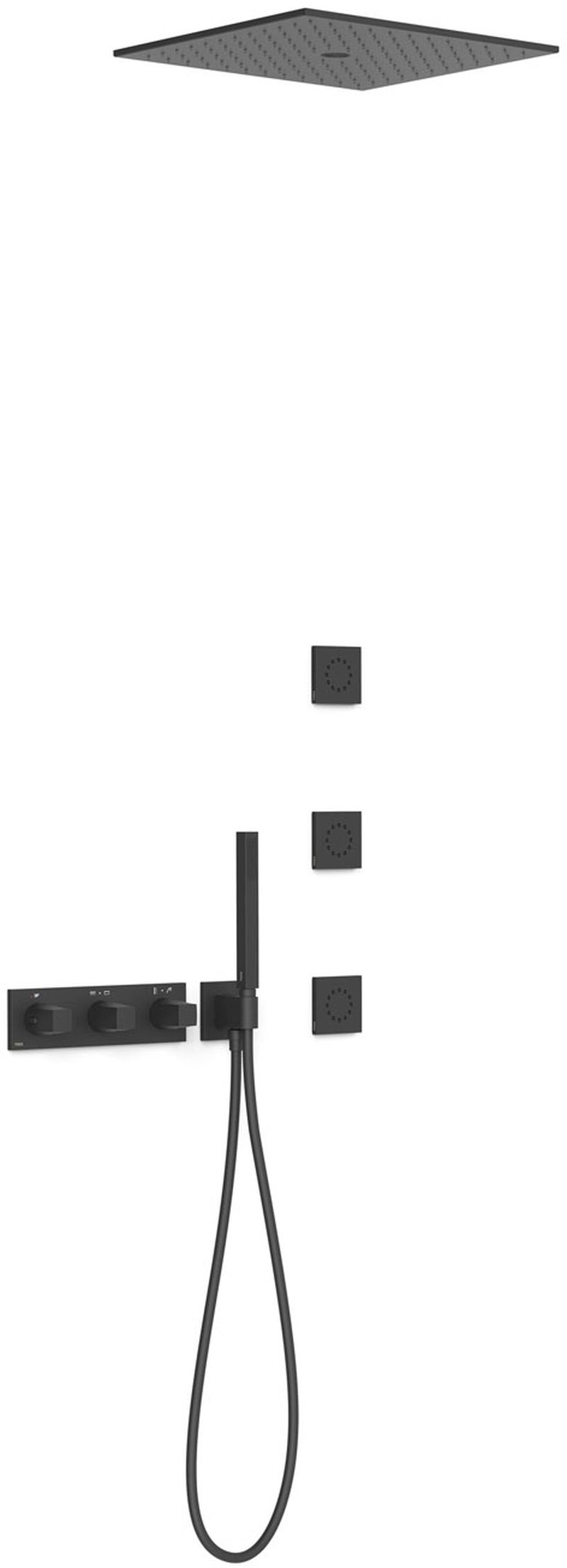 Tres B-System Duschset Unterputz mit Thermostat mit Regenbrause schwarz 30725406NM