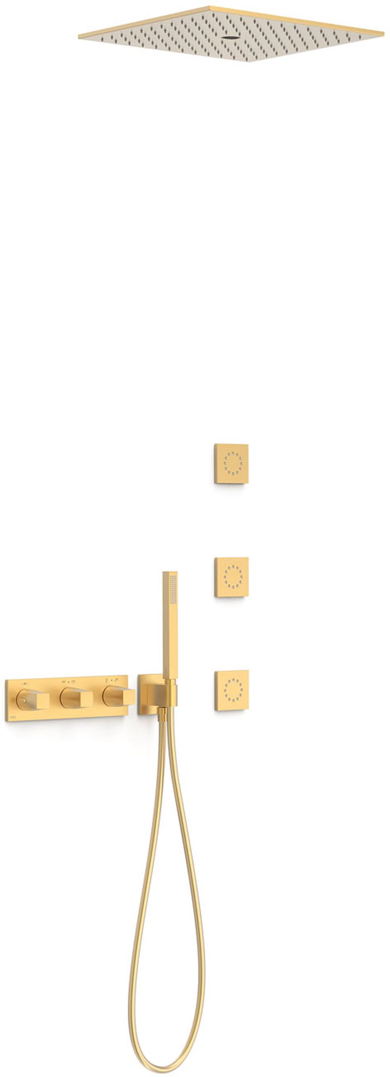 Tres B-System Duschset Unterputz mit Thermostat mit Regenbrause gold 30725406OM