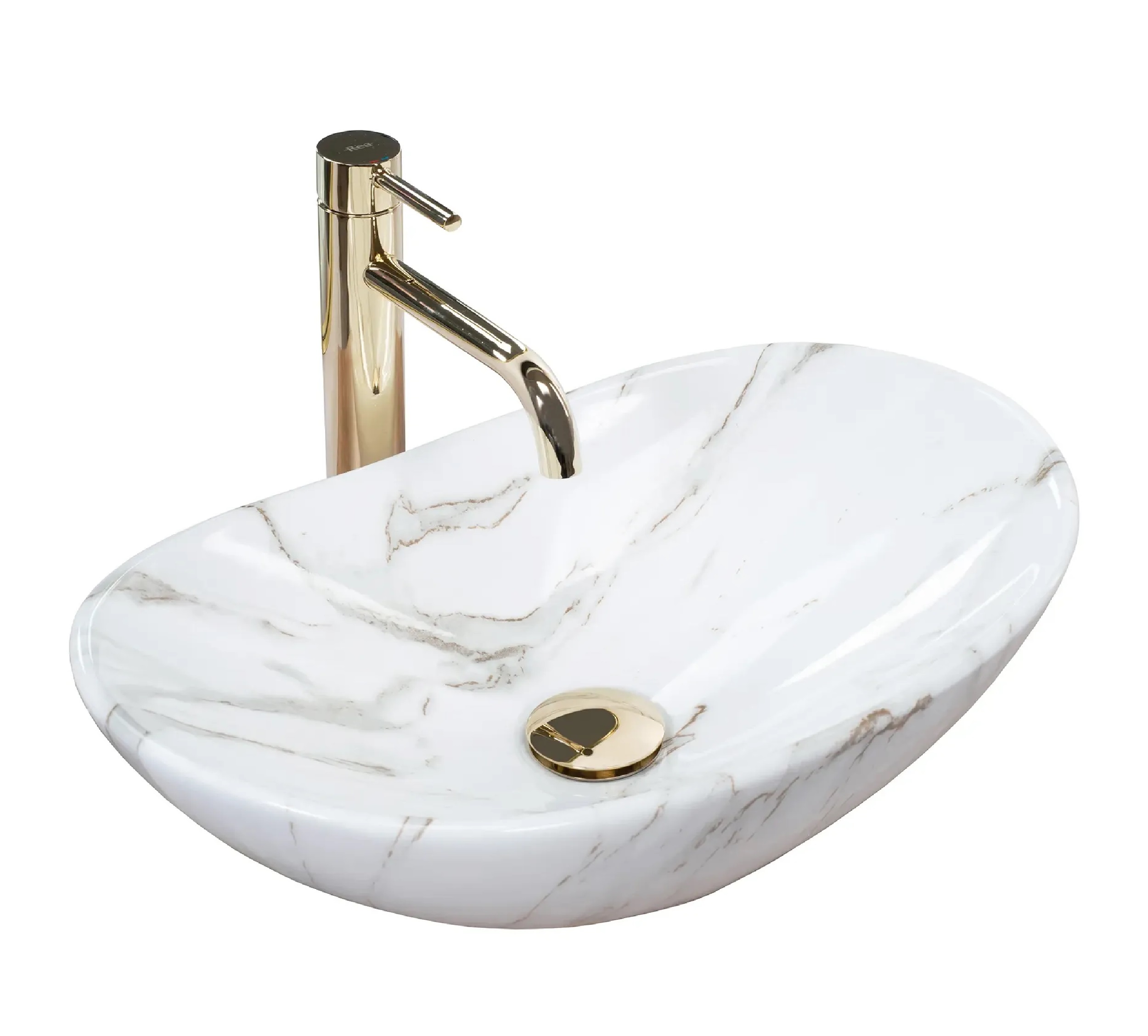 Rea Royal Waschbecken 48x30.5 cm oval Aufsatzwaschbecken grauer Stein REA-U5063