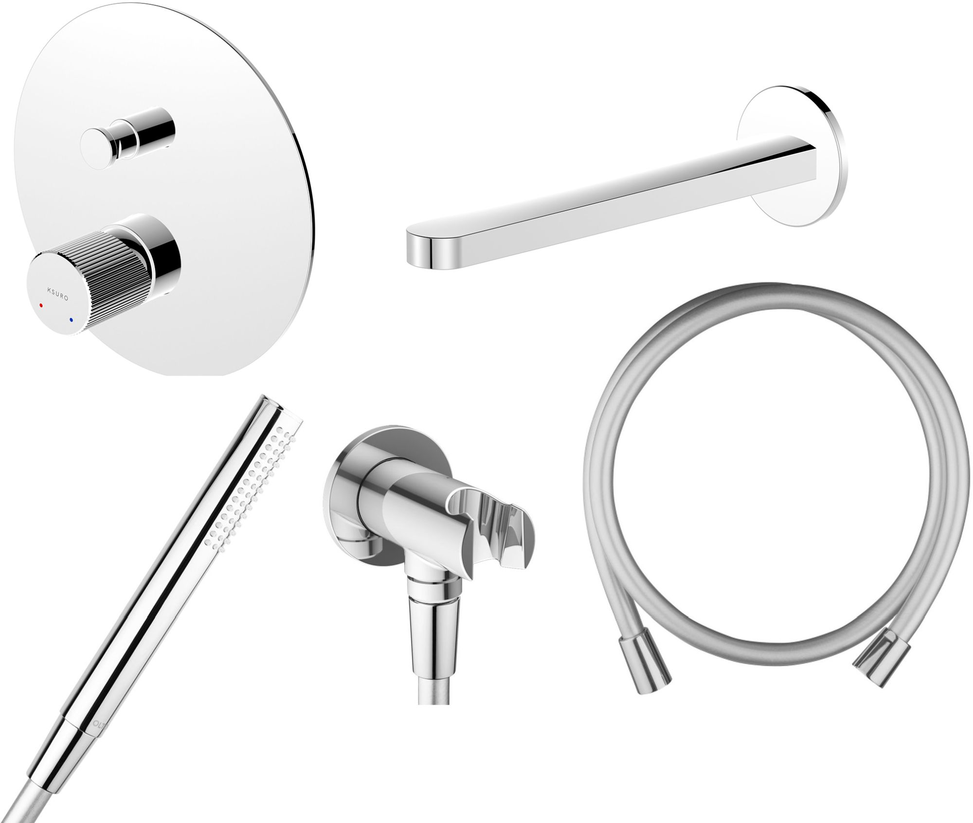 Set Badewannen- und Duscharmatur Ksuro 02 13006010, Auslauf für Badewannenarmatur Ksuro 02 19000010, 37102100, 39304100, 37200100
