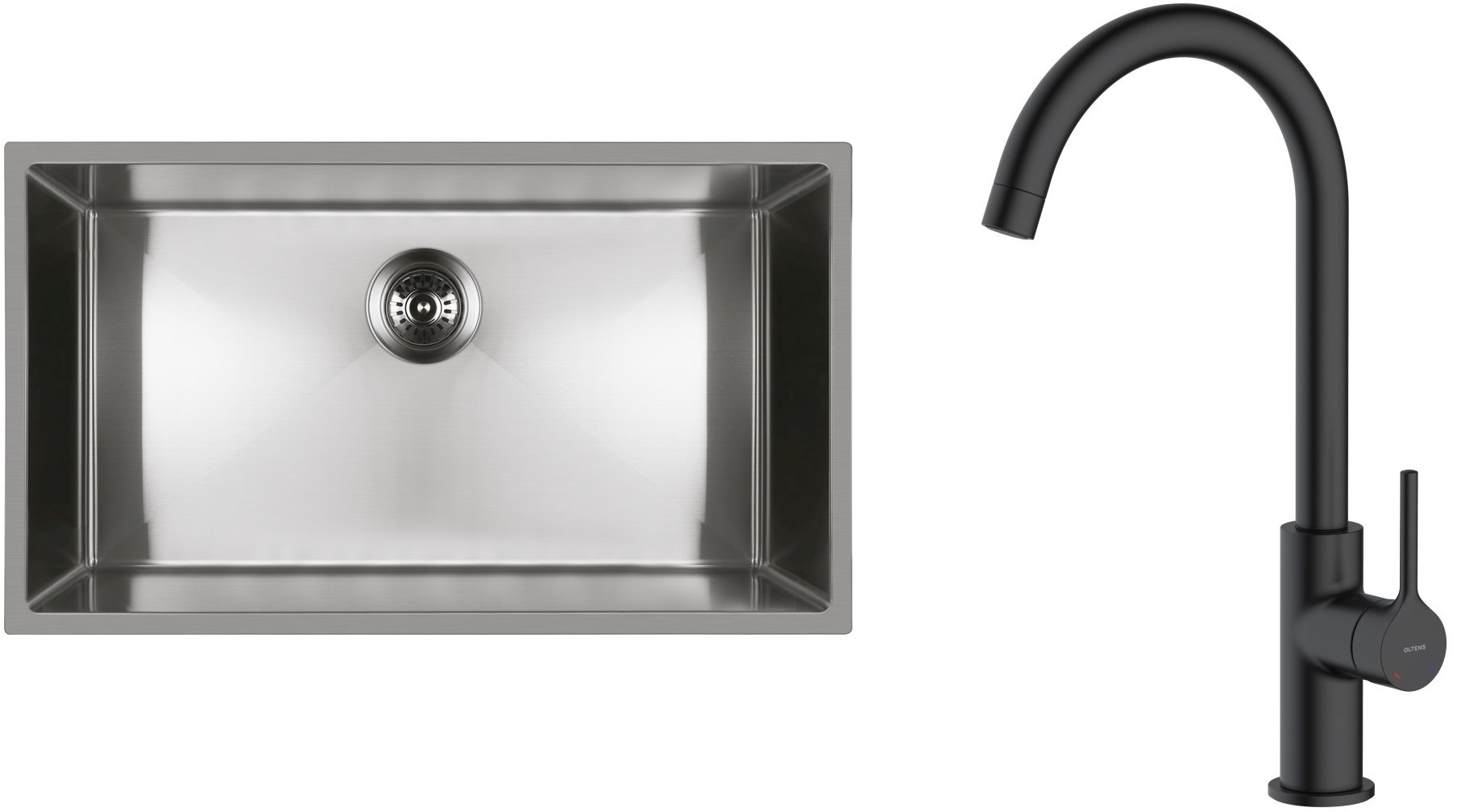 Set Stahlspüle Oltens Stalvask 71102100, Küchenarmatur Oltens Skafta 35206300