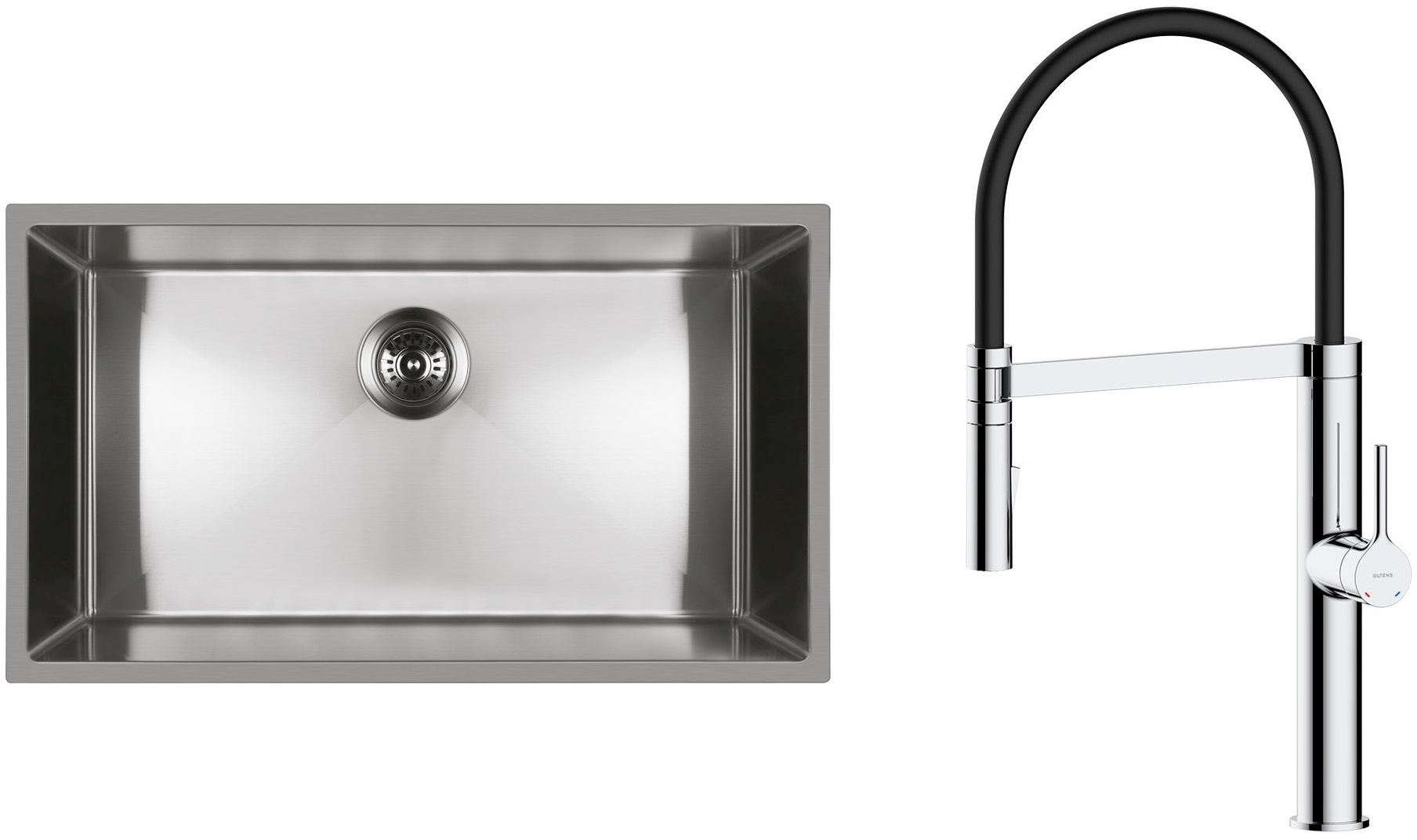 Set Stahlspüle Oltens Stalvask 71102100, Küchenarmatur Oltens Borga 35207100