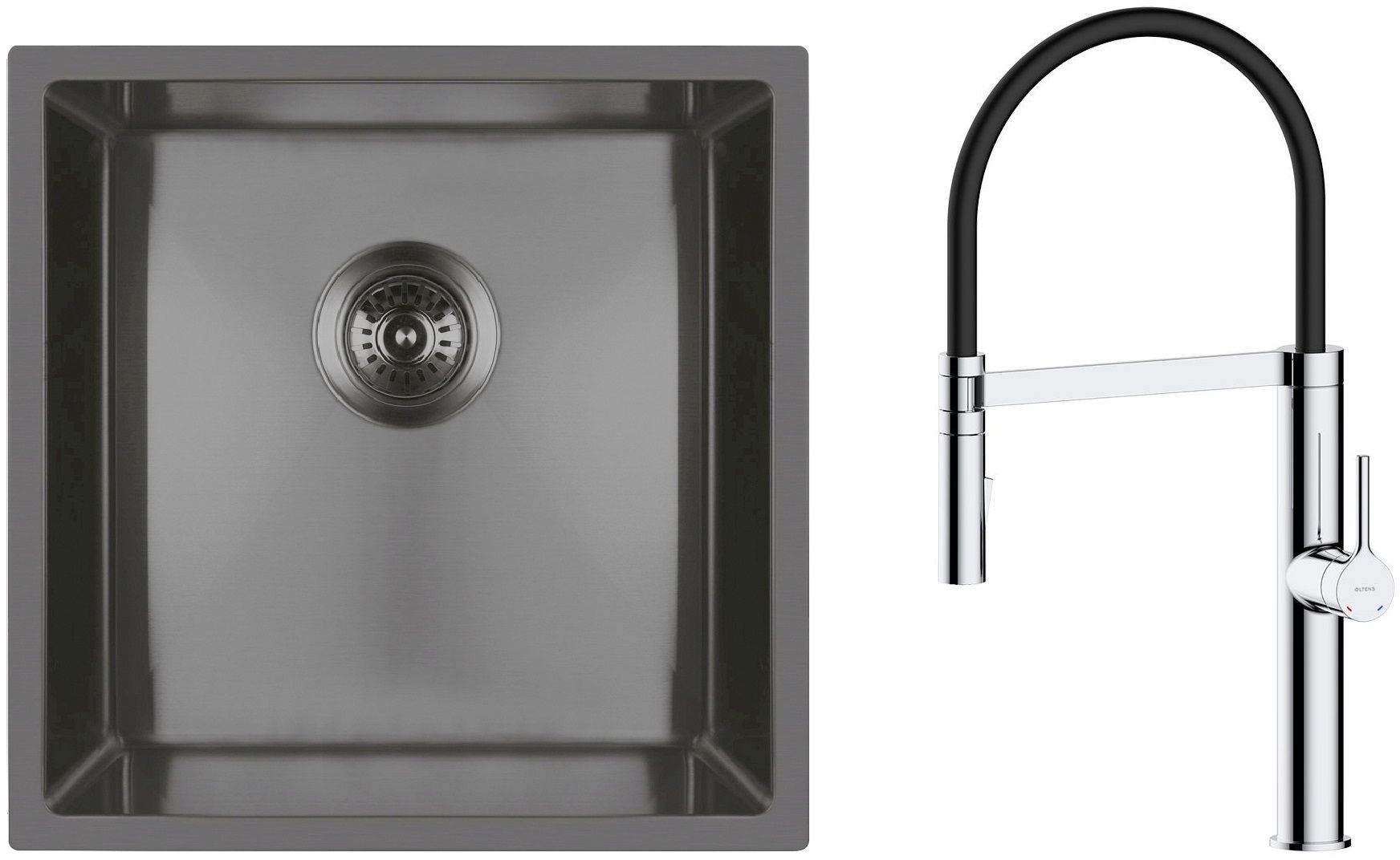 Set Stahlspüle Oltens Stalvask 71100300, Küchenarmatur Oltens Borga 35207100