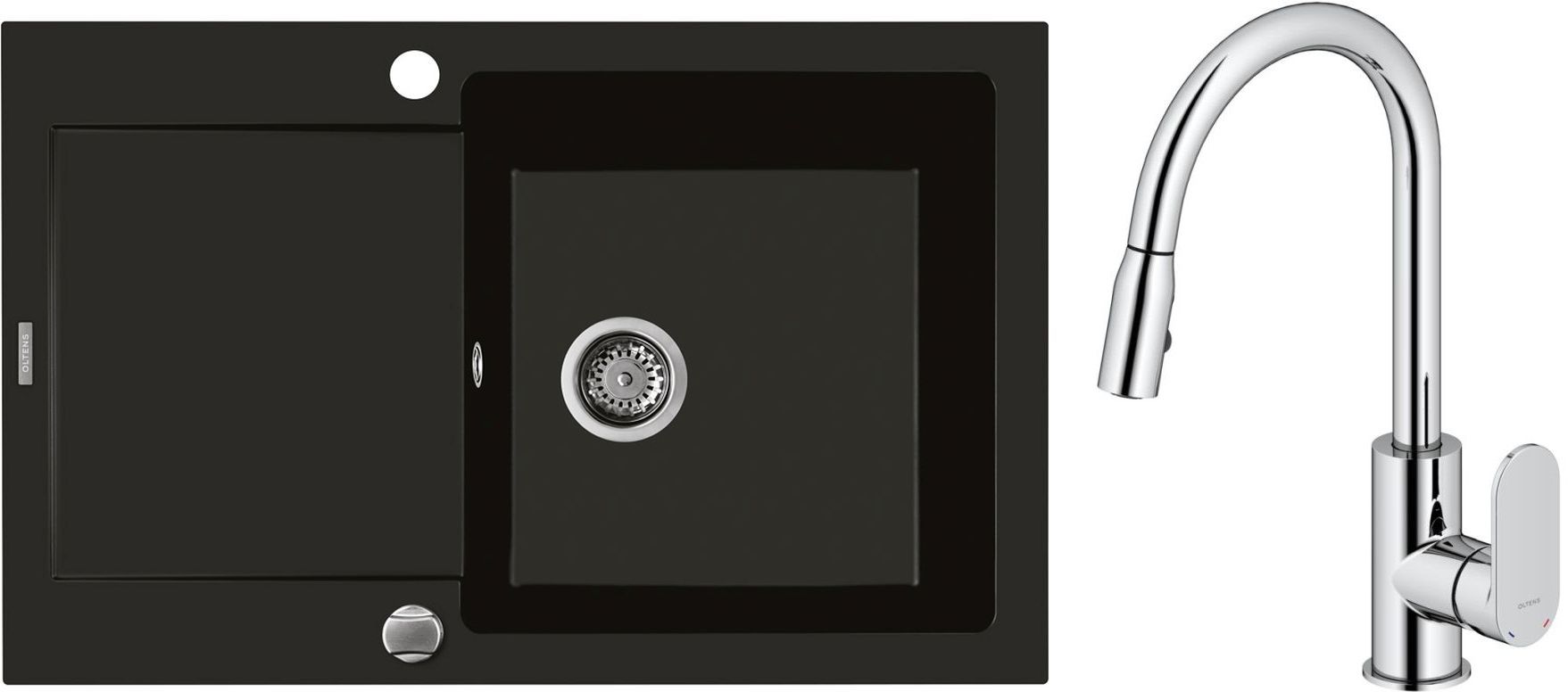 Set Granitspüle Oltens Gravan 72100300, Küchenarmatur Oltens Lista 35202100