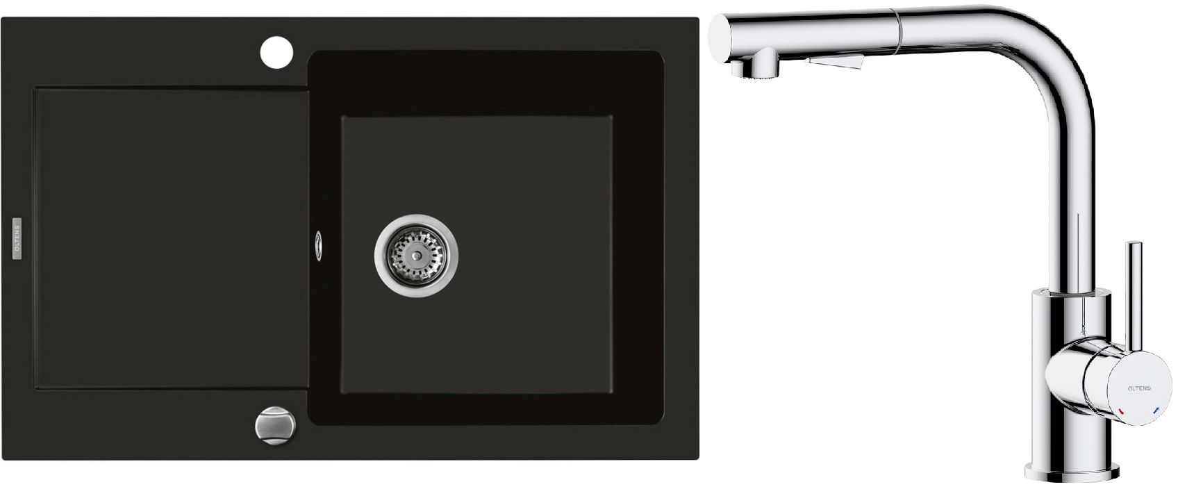 Set Granitspüle Oltens Gravan 72100300, Küchenarmatur Oltens Myvat 35205100