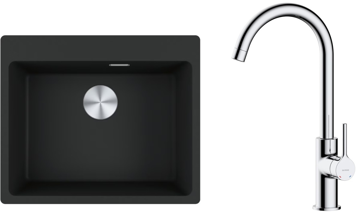 Set Granitspüle Franke Maris 114.0661.794, Küchenarmatur Oltens Skafta 35206100