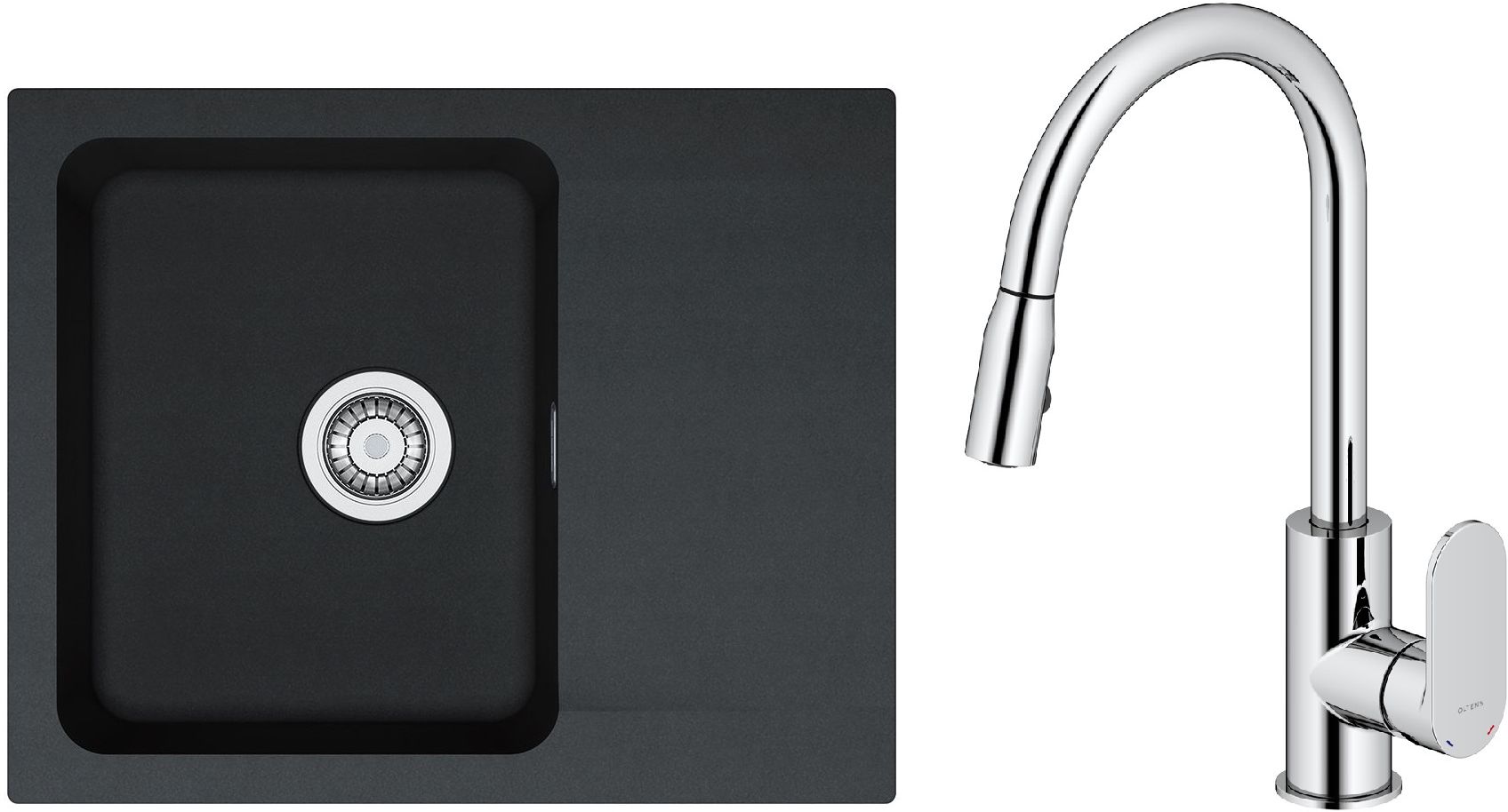Set Küchenarmatur Oltens Lista 35202100, Tektonit-Waschbecken Franke Orion 114.0286.441