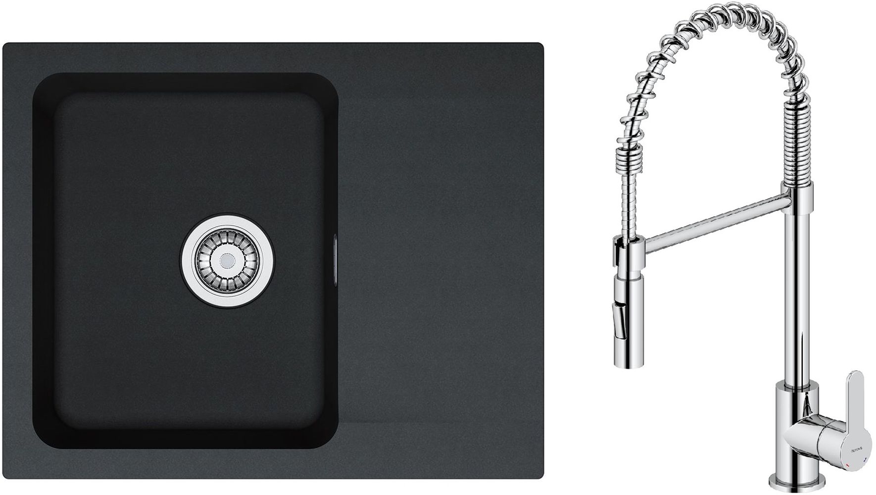 Set Küchenarmatur Oltens Duf 35203100, Tektonit-Waschbecken Franke Orion 114.0286.441