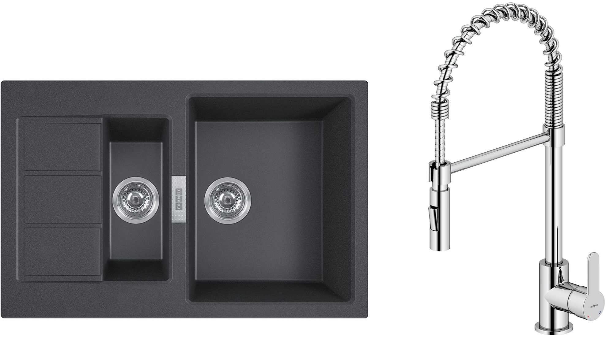 Set Küchenarmatur Oltens Duf 35203100, Tektonit-Waschbecken Franke Sirius 2.0 143.0618.687