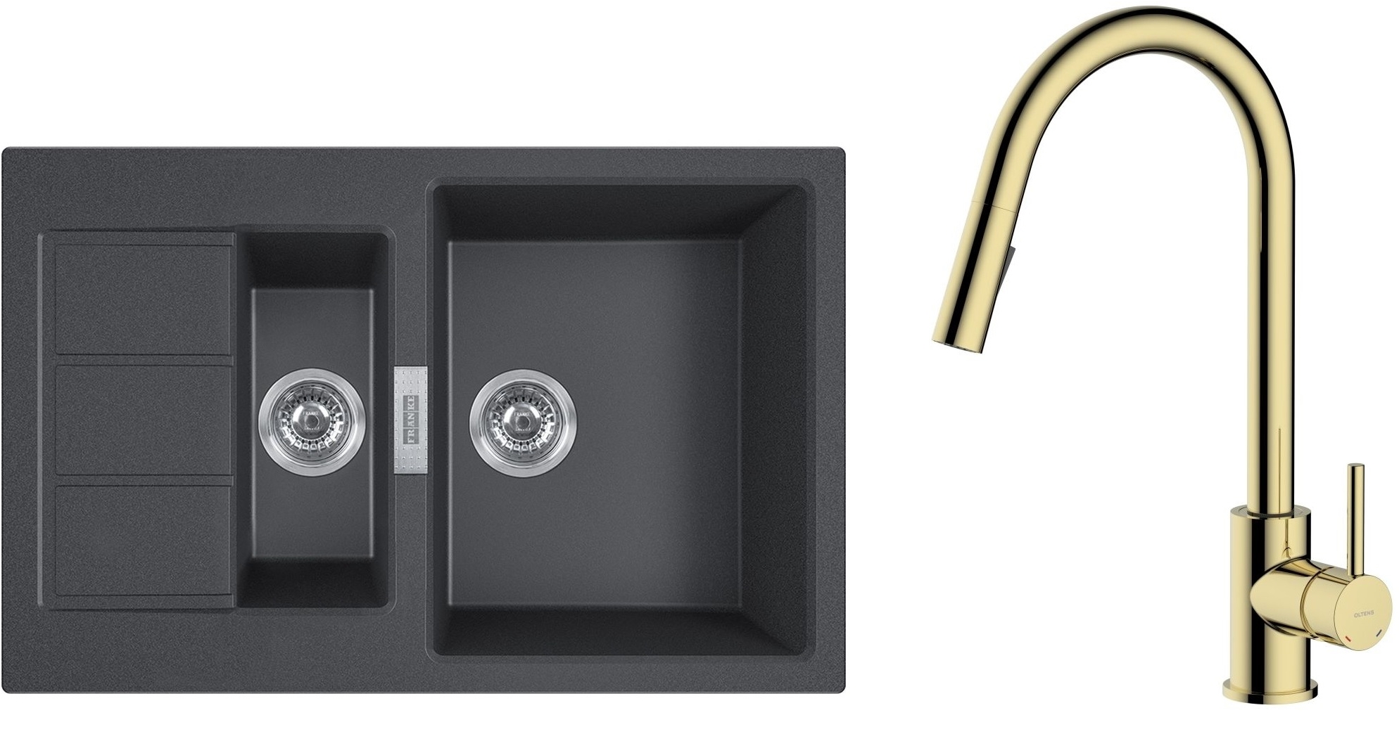 Set Küchenarmatur Oltens Litla 35204800, Tektonit-Waschbecken Franke Sirius 2.0 143.0618.687