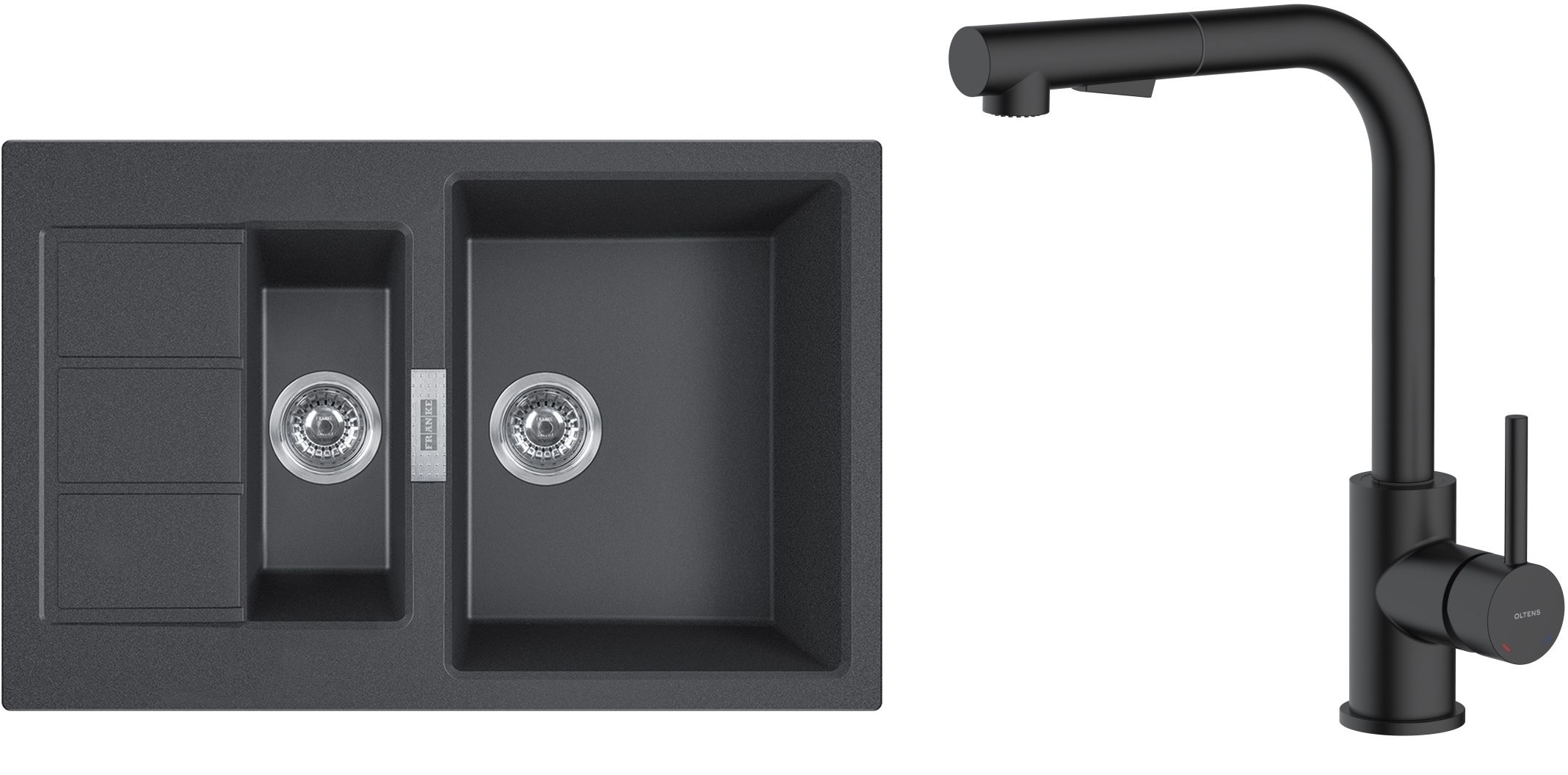 Set Küchenarmatur Oltens Myvat 35205300, Tektonit-Waschbecken Franke Sirius 2.0 143.0618.687