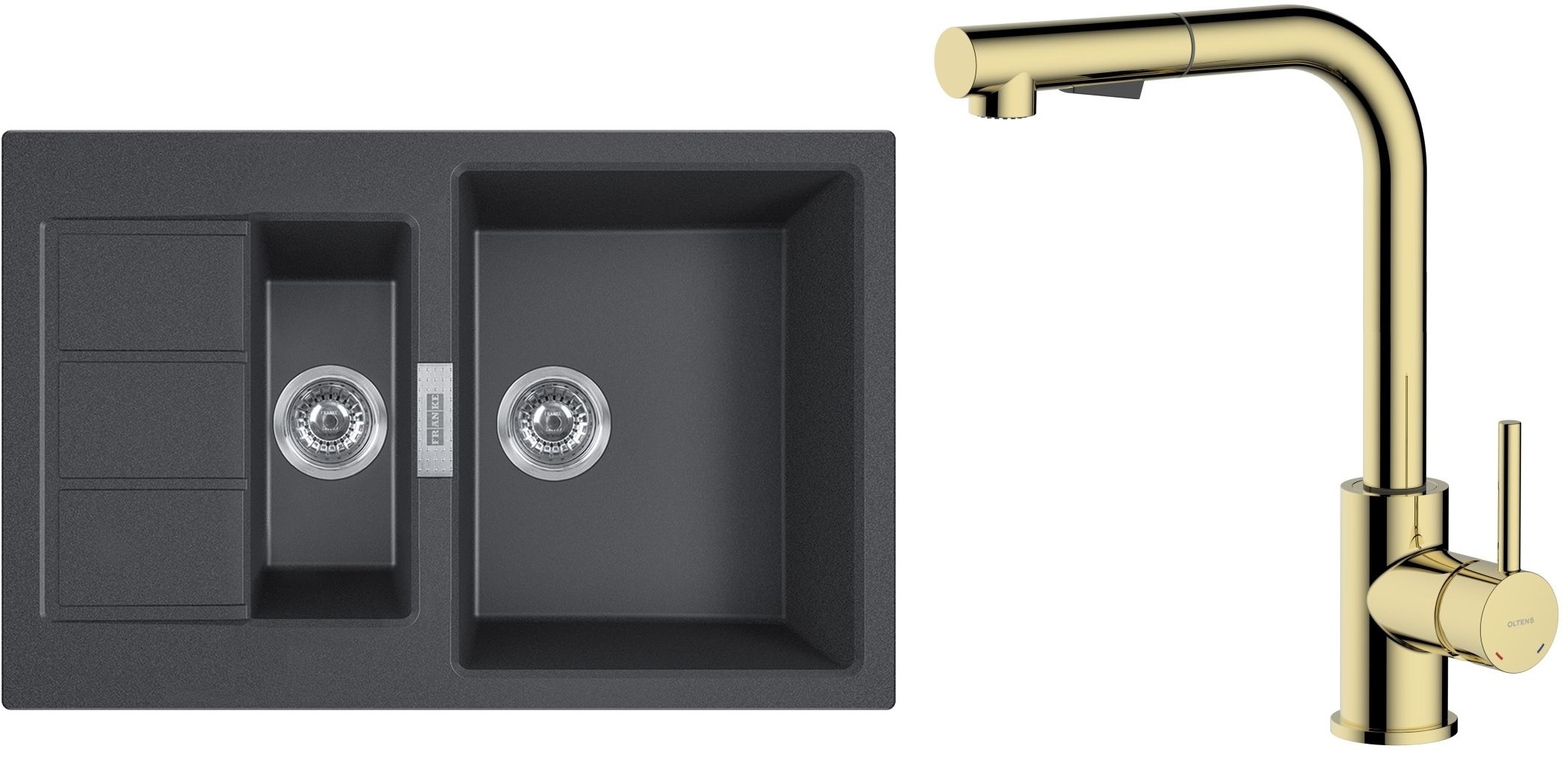 Set Küchenarmatur Oltens Myvat 35205800, Tektonit-Waschbecken Franke Sirius 2.0 143.0618.687