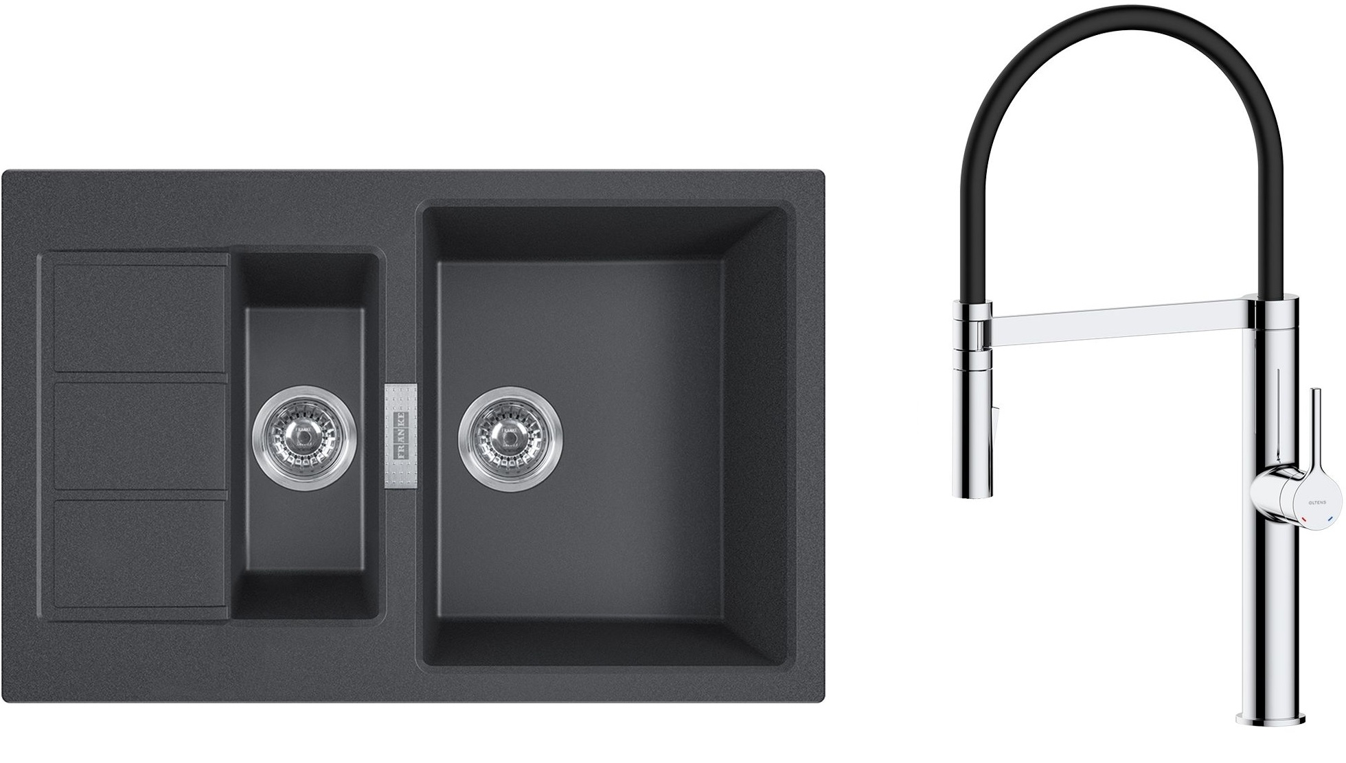 Set Küchenarmatur Oltens Borga 35207100, Tektonit-Waschbecken Franke Sirius 2.0 143.0618.687