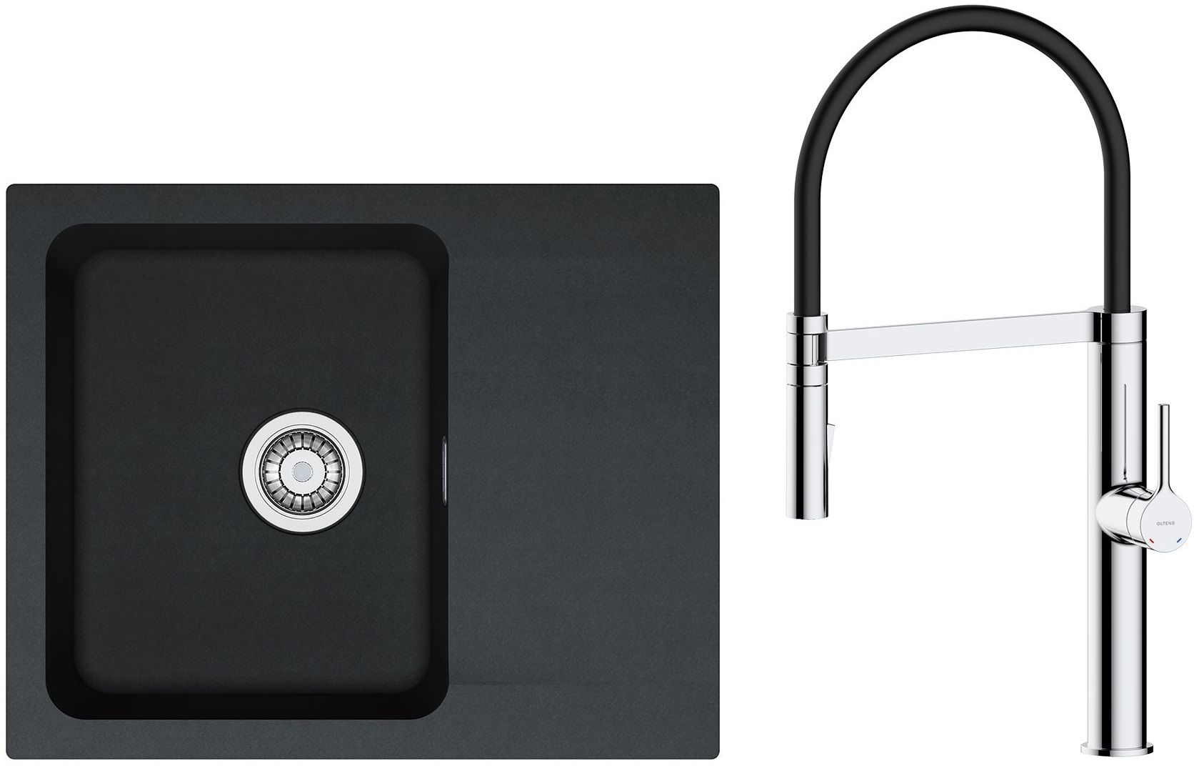 Set Küchenarmatur Oltens Borga 35207100, Tektonit-Waschbecken Franke Orion 114.0286.441