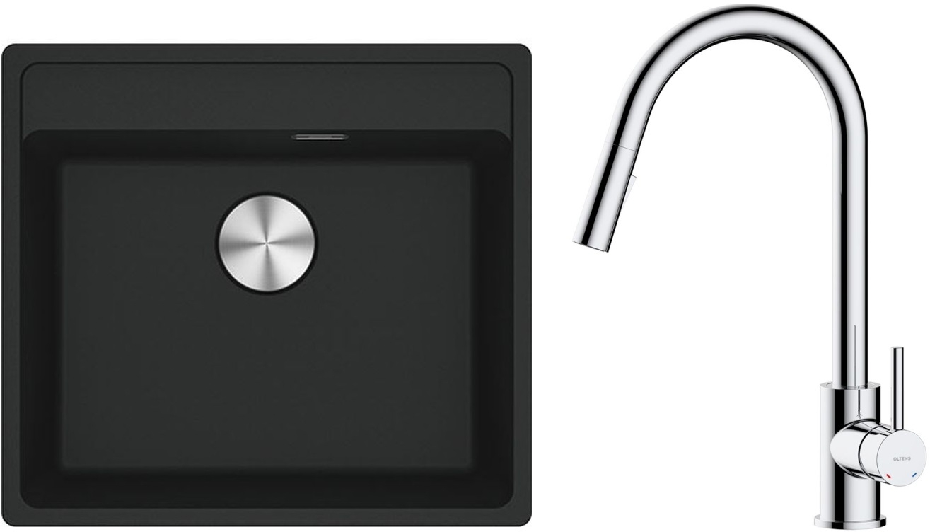 Set Granitspüle Franke Maris 114.0661.761, Küchenarmatur Oltens Litla 35204100