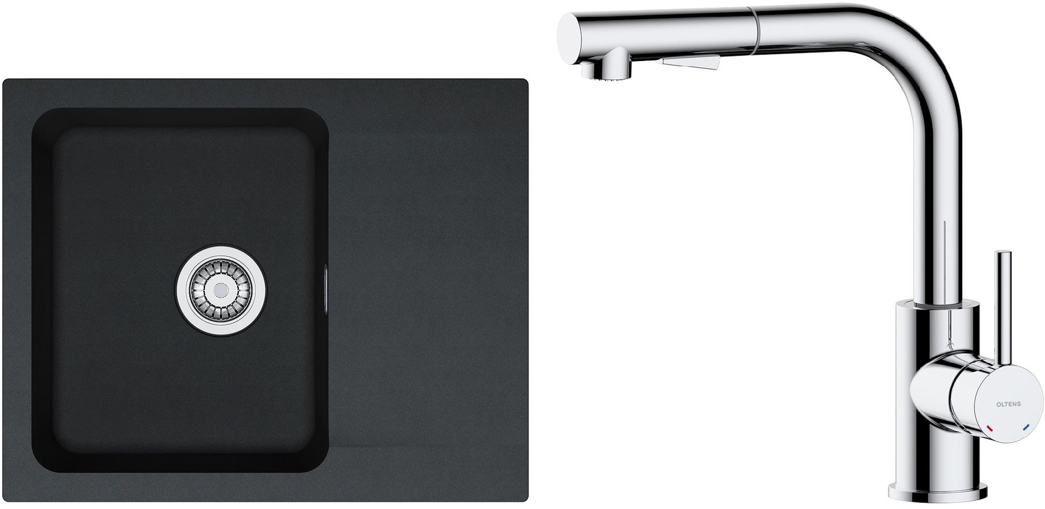 Set Küchenarmatur Oltens Myvat 35205100, Tektonit-Waschbecken Franke Orion 114.0286.441