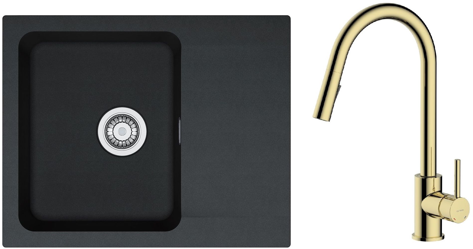 Set Küchenarmatur Oltens Litla 35204800, Tektonit-Waschbecken Franke Orion 114.0286.441