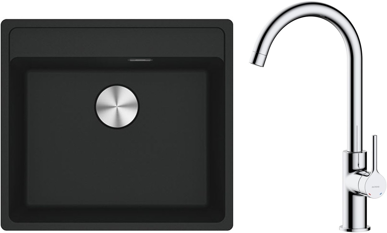 Set Granitspüle Franke Maris 114.0661.761, Küchenarmatur Oltens Skafta 35206100