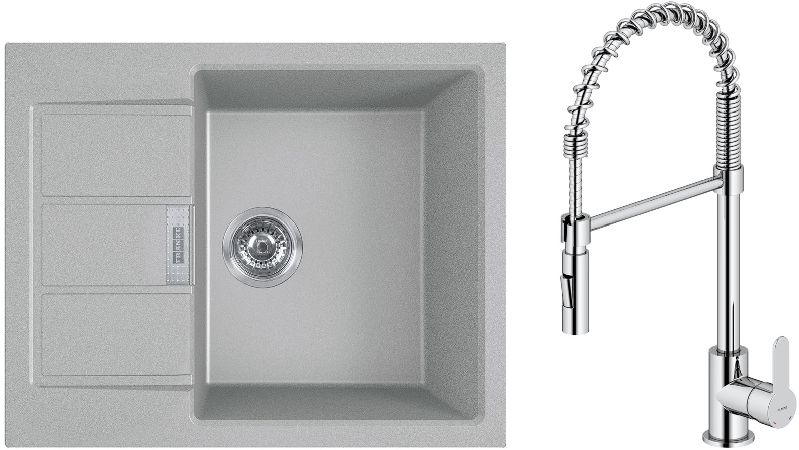 Set Küchenarmatur Oltens Duf 35203100, Tektonit-Waschbecken Franke Sirius 2.0 143.0618.668