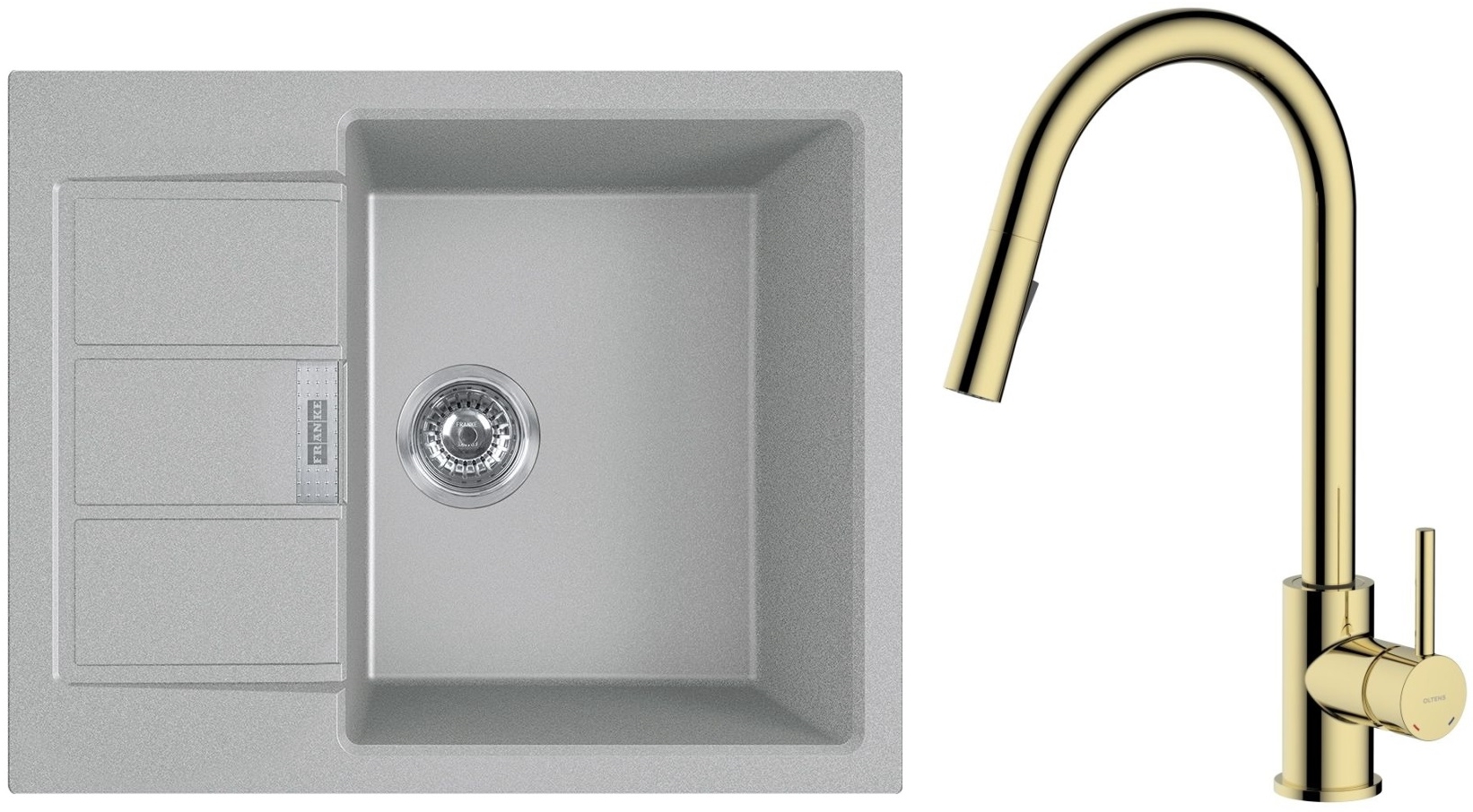 Set Küchenarmatur Oltens Litla 35204800, Tektonit-Waschbecken Franke Sirius 2.0 143.0618.668