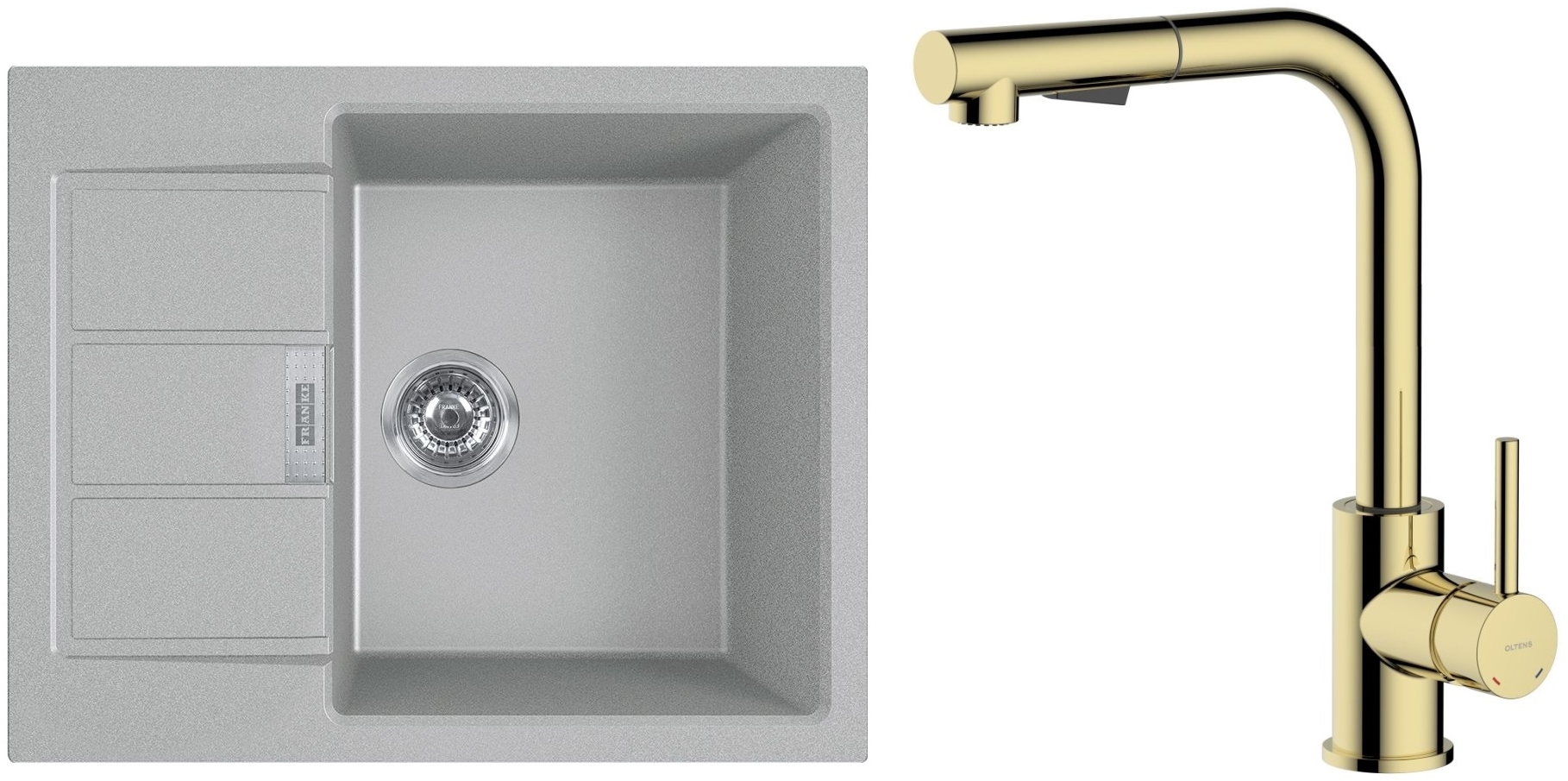 Set Küchenarmatur Oltens Myvat 35205800, Tektonit-Waschbecken Franke Sirius 2.0 143.0618.668