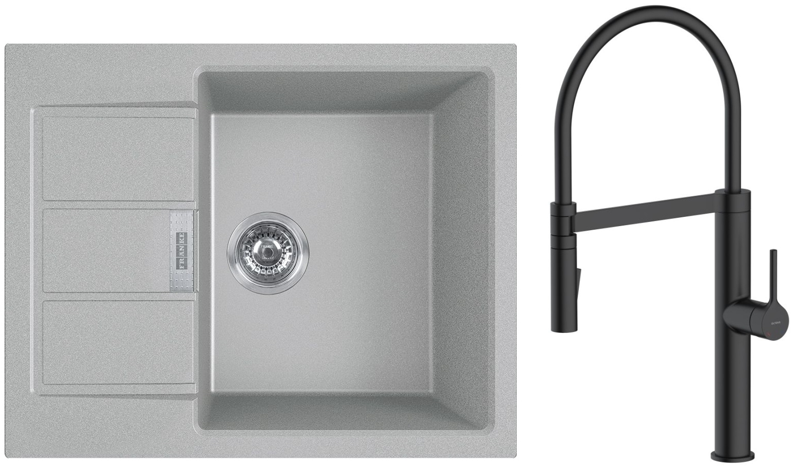 Set Küchenarmatur Oltens Borga 35207300, Tektonit-Waschbecken Franke Sirius 2.0 143.0618.668