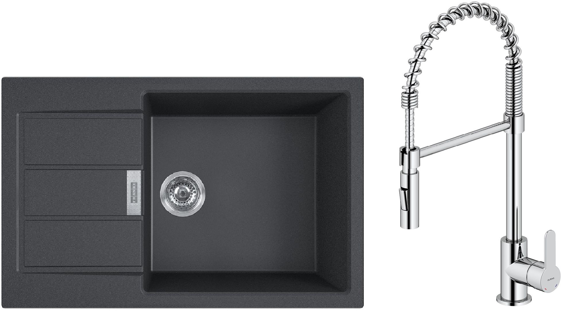 Set Küchenarmatur Oltens Duf 35203100, Tektonit-Waschbecken Franke Sirius 2.0 143.0618.577