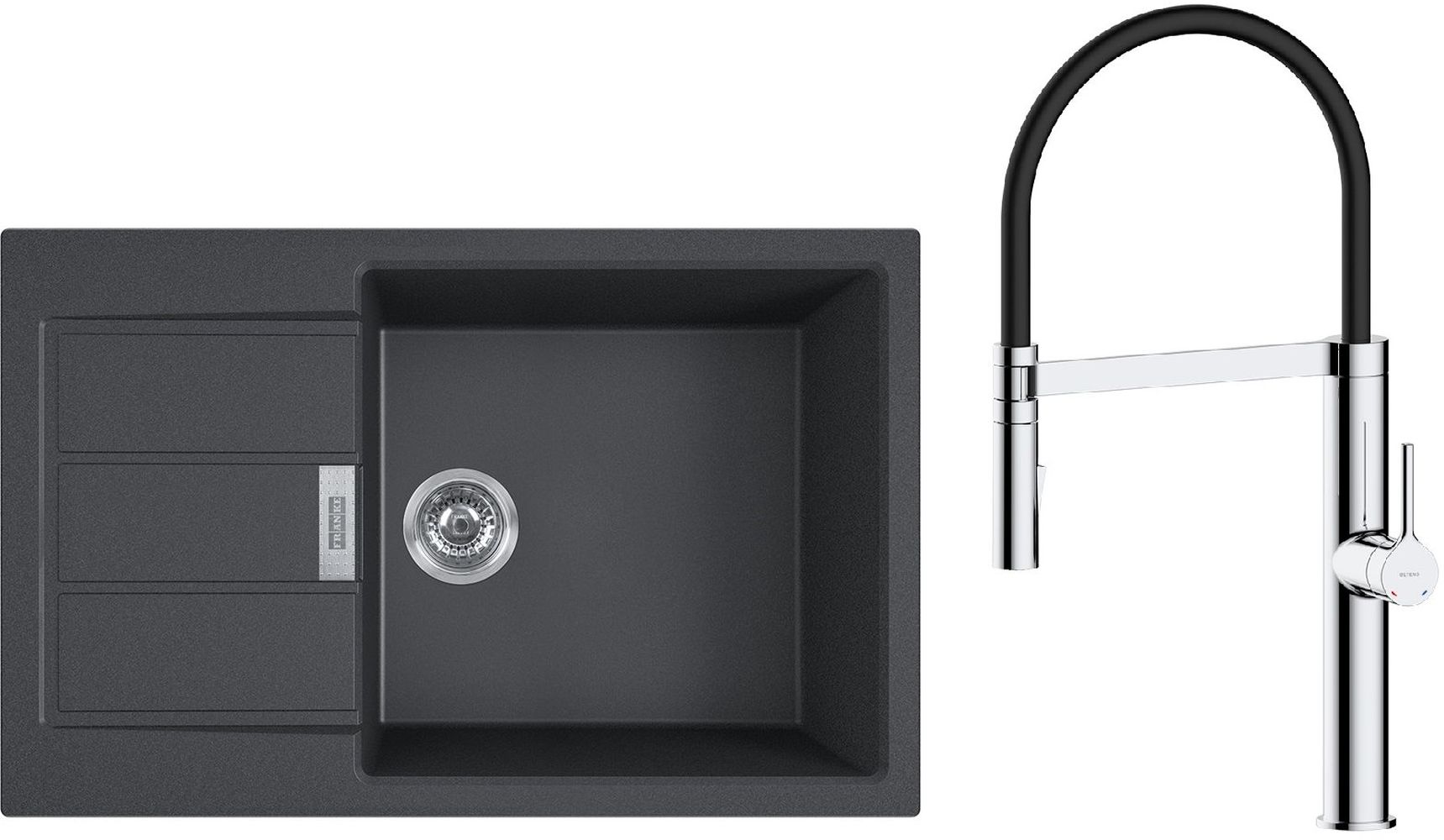 Set Küchenarmatur Oltens Borga 35207100, Tektonit-Waschbecken Franke Sirius 2.0 143.0618.577