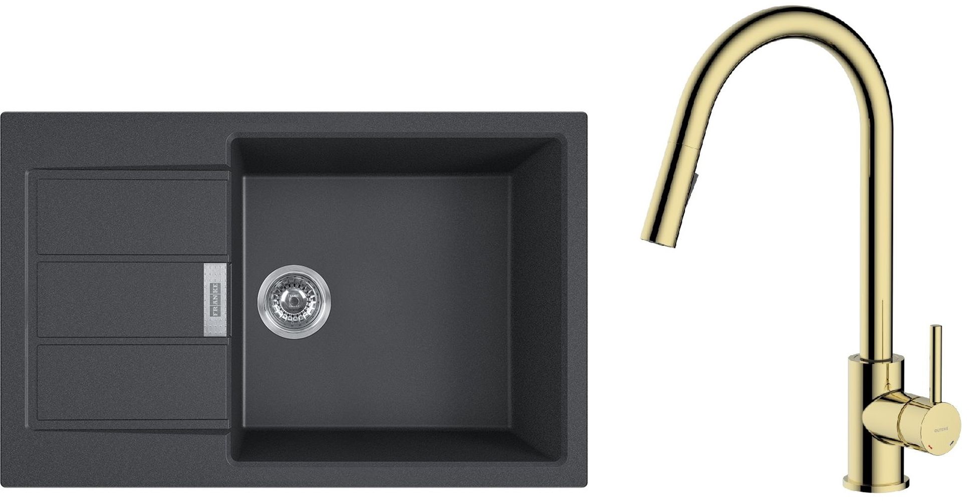 Set Küchenarmatur Oltens Litla 35204800, Tektonit-Waschbecken Franke Sirius 2.0 143.0618.577