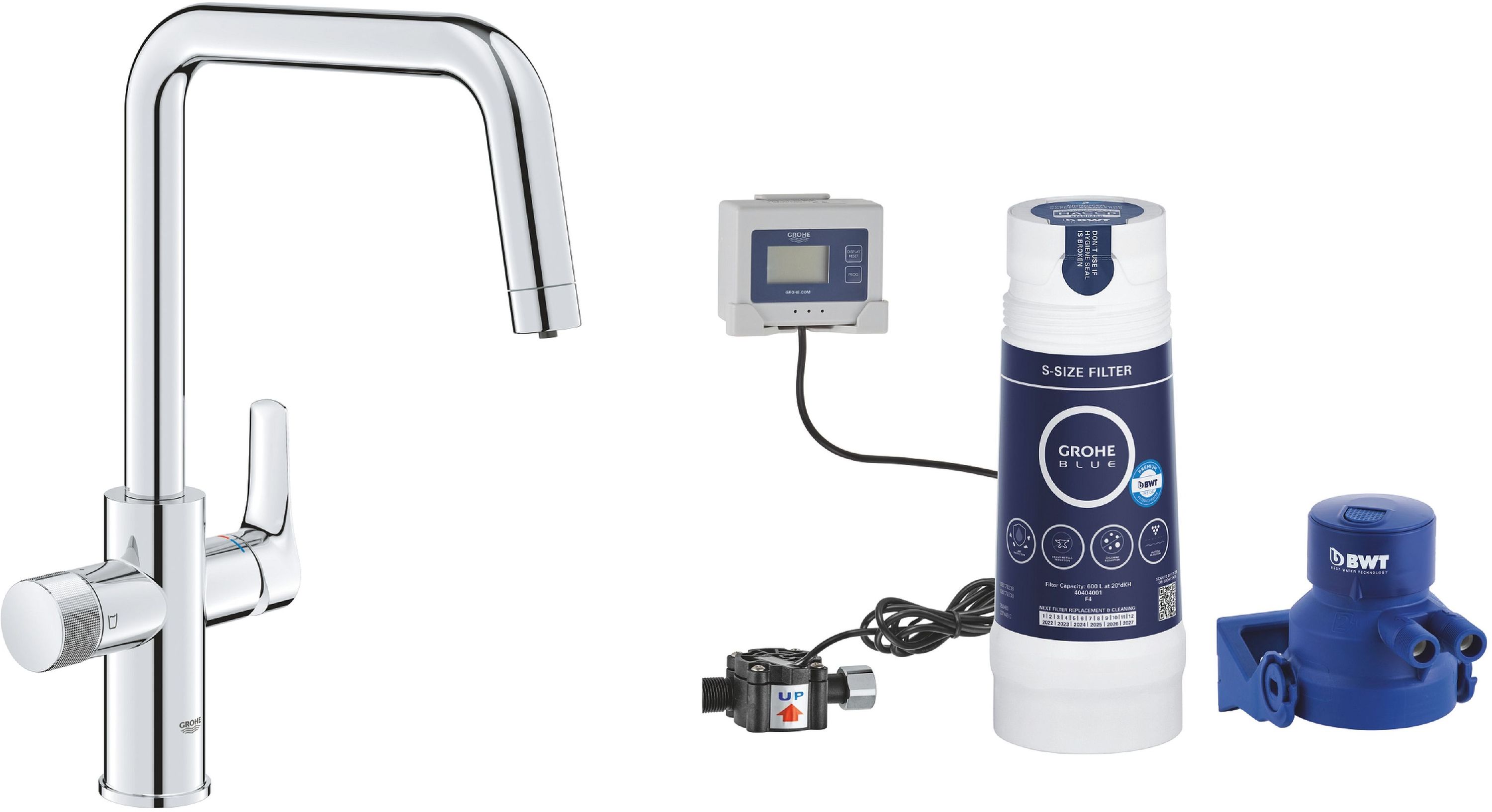 Set Wasserhahn mit Wasserfilter Grohe Blue 30595000, Untertischfilter Grohe Blue 40438001