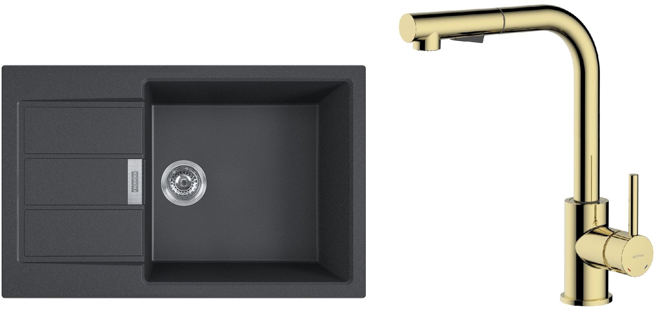 Set Küchenarmatur Oltens Myvat 35205800, Tektonit-Waschbecken Franke Sirius 2.0 143.0618.577