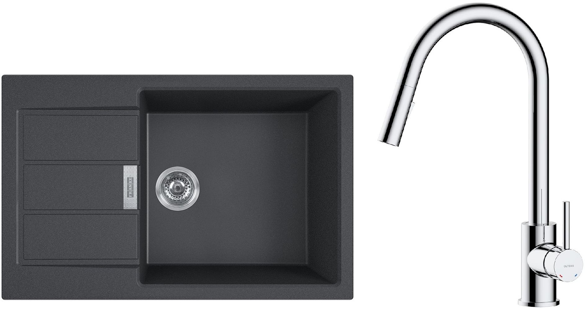 Set Tektonit-Waschbecken Franke Sirius 2.0 143.0618.577, Küchenarmatur Oltens Litla 35204100