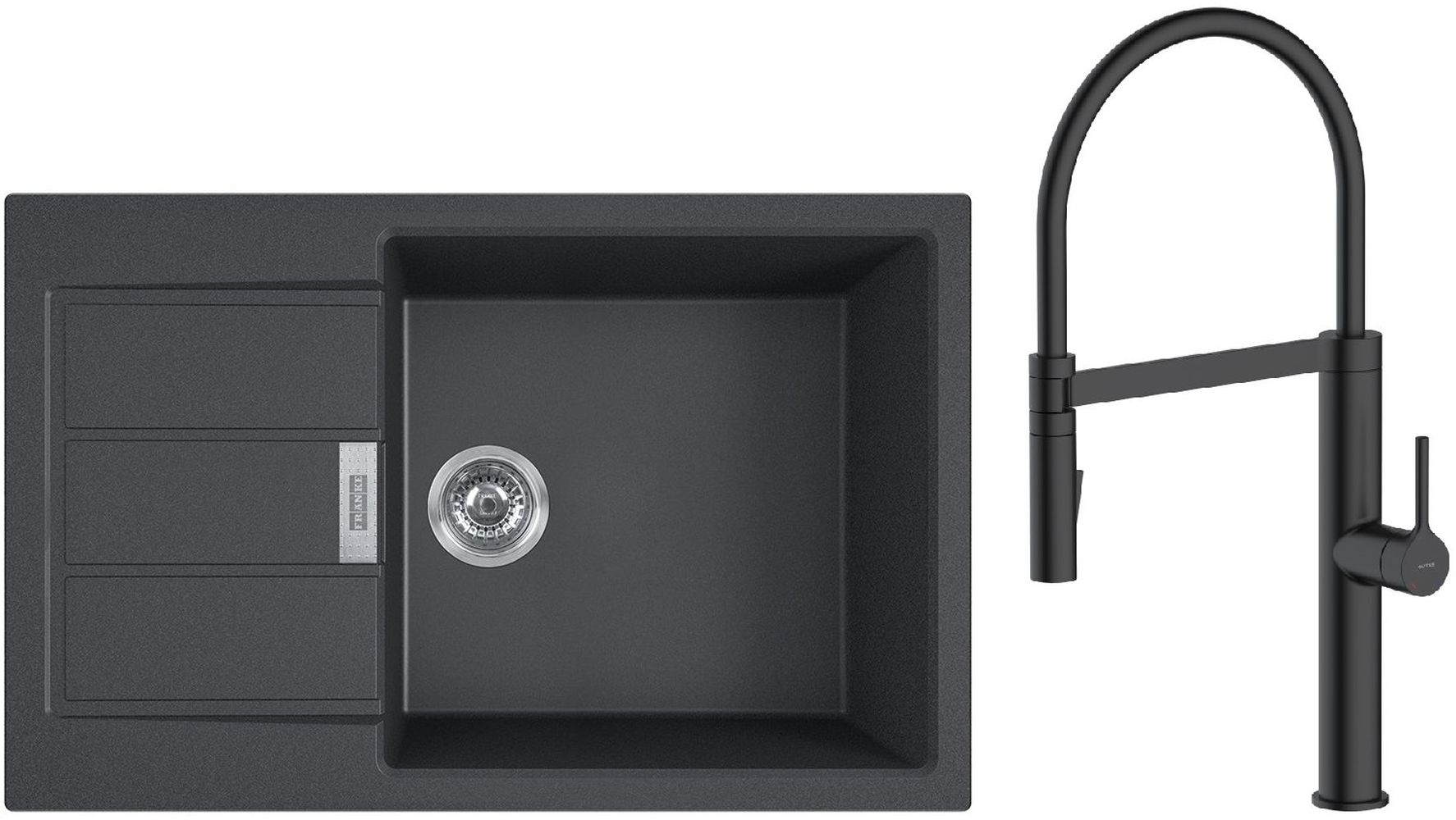 Set Küchenarmatur Oltens Borga 35207300, Tektonit-Waschbecken Franke Sirius 2.0 143.0618.577