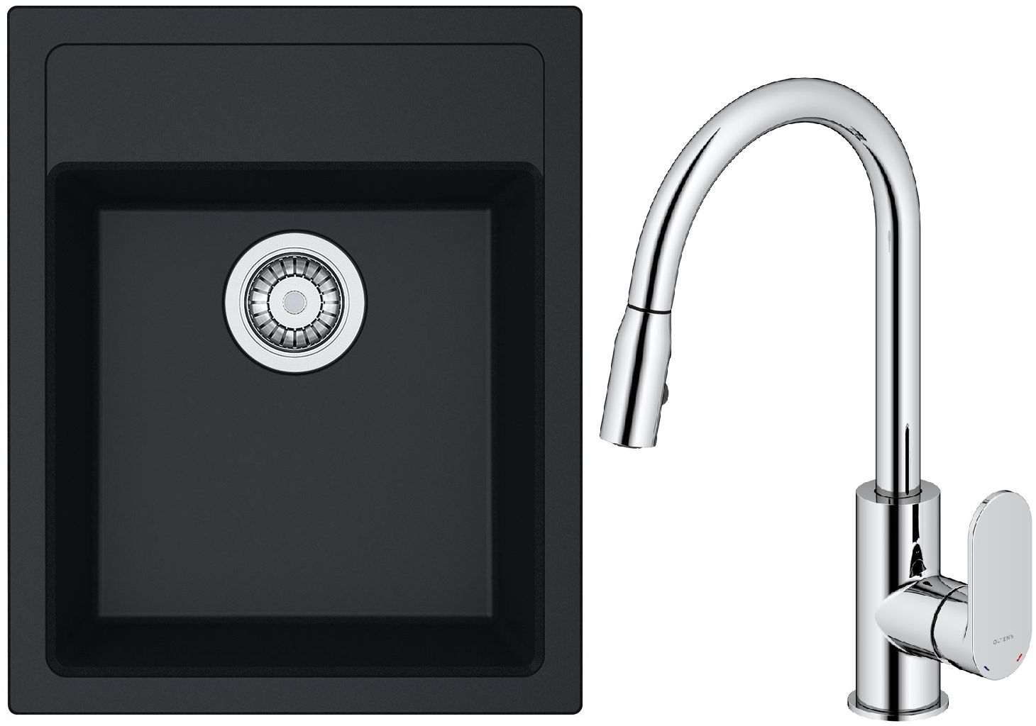 Set Küchenarmatur Oltens Lista 35202100, Tektonit-Waschbecken Franke Sirius 114.0496.104