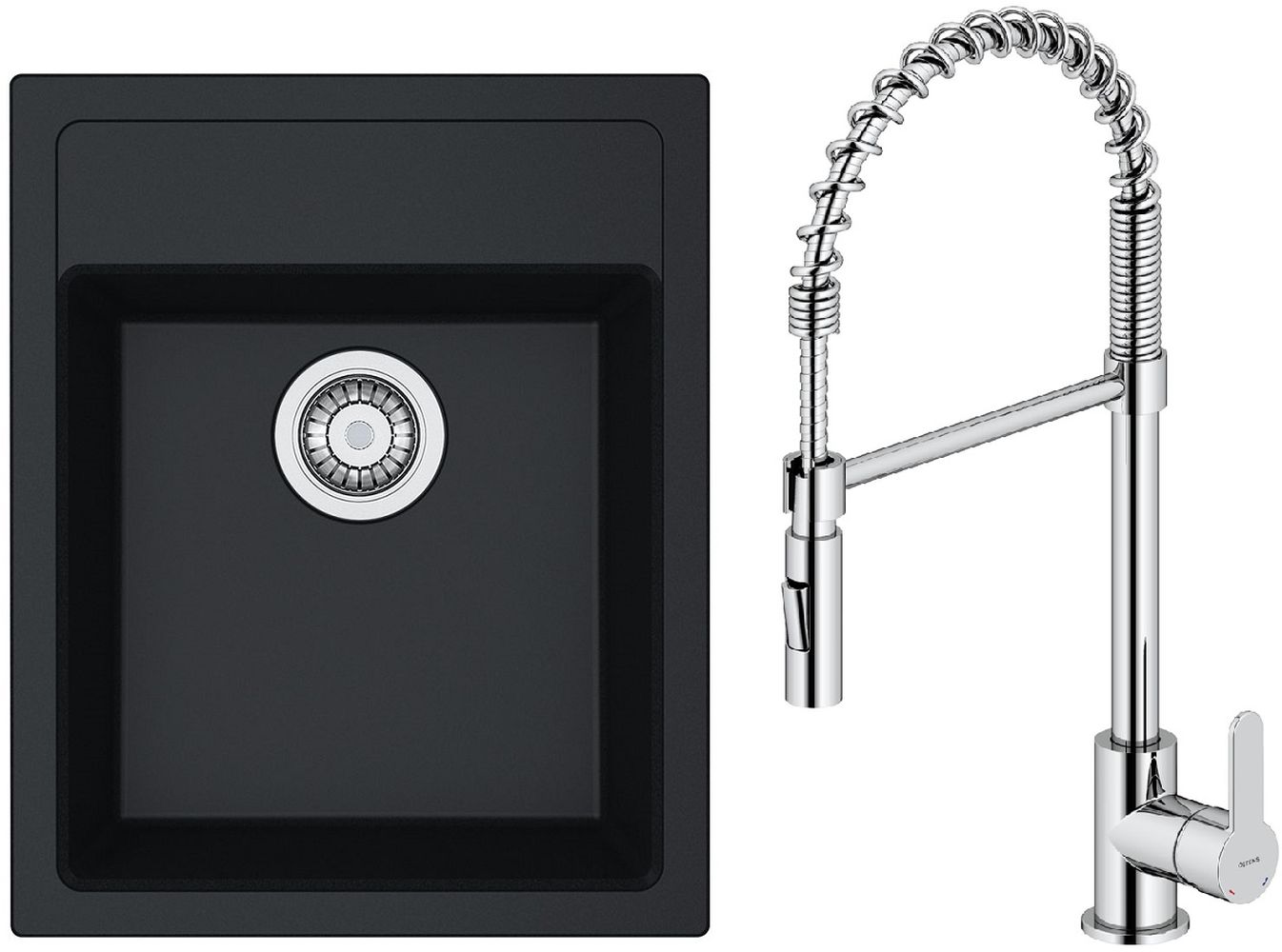 Set Küchenarmatur Oltens Duf 35203100, Tektonit-Waschbecken Franke Sirius 114.0496.104