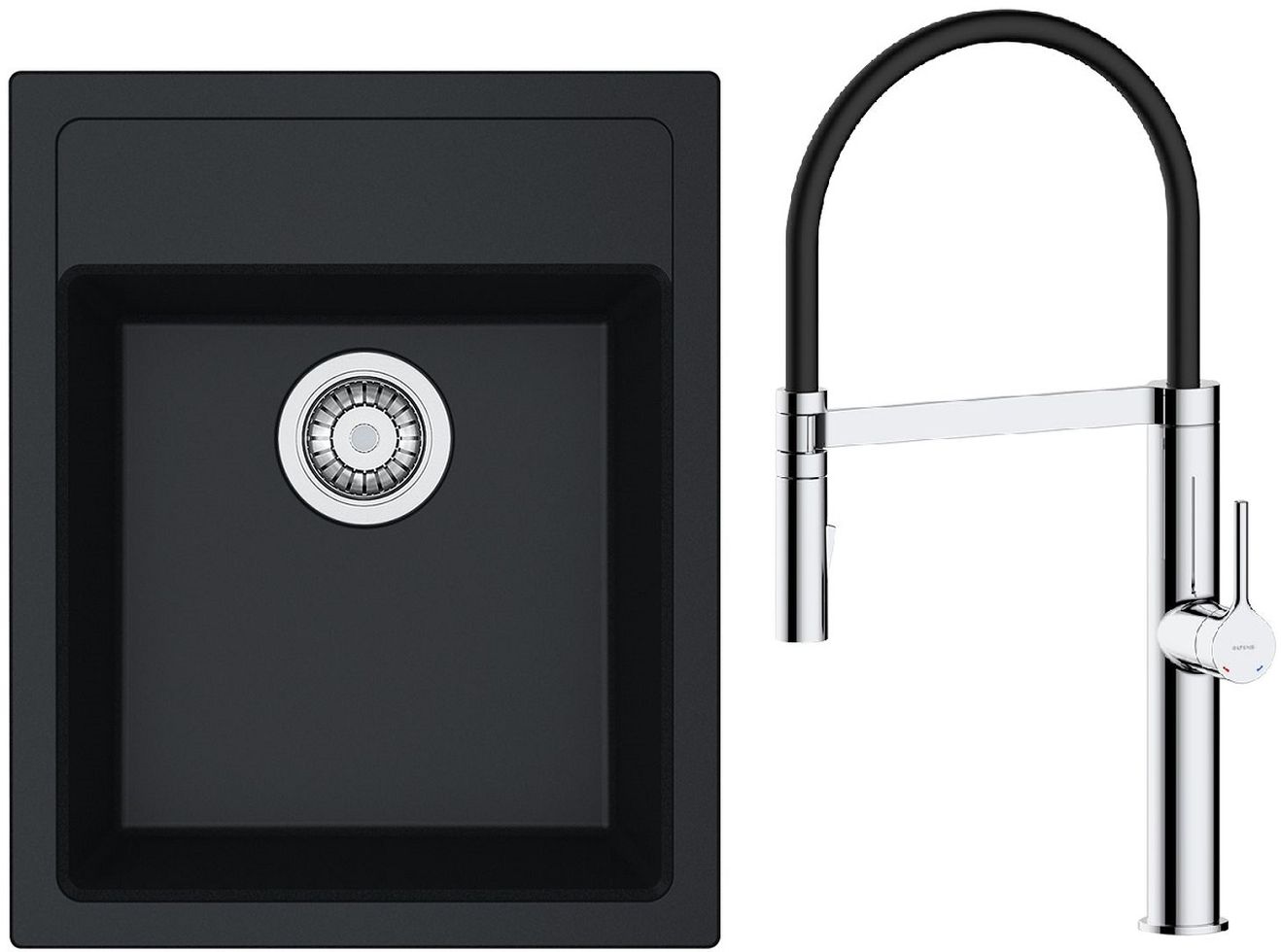 Set Küchenarmatur Oltens Borga 35207100, Tektonit-Waschbecken Franke Sirius 114.0496.104