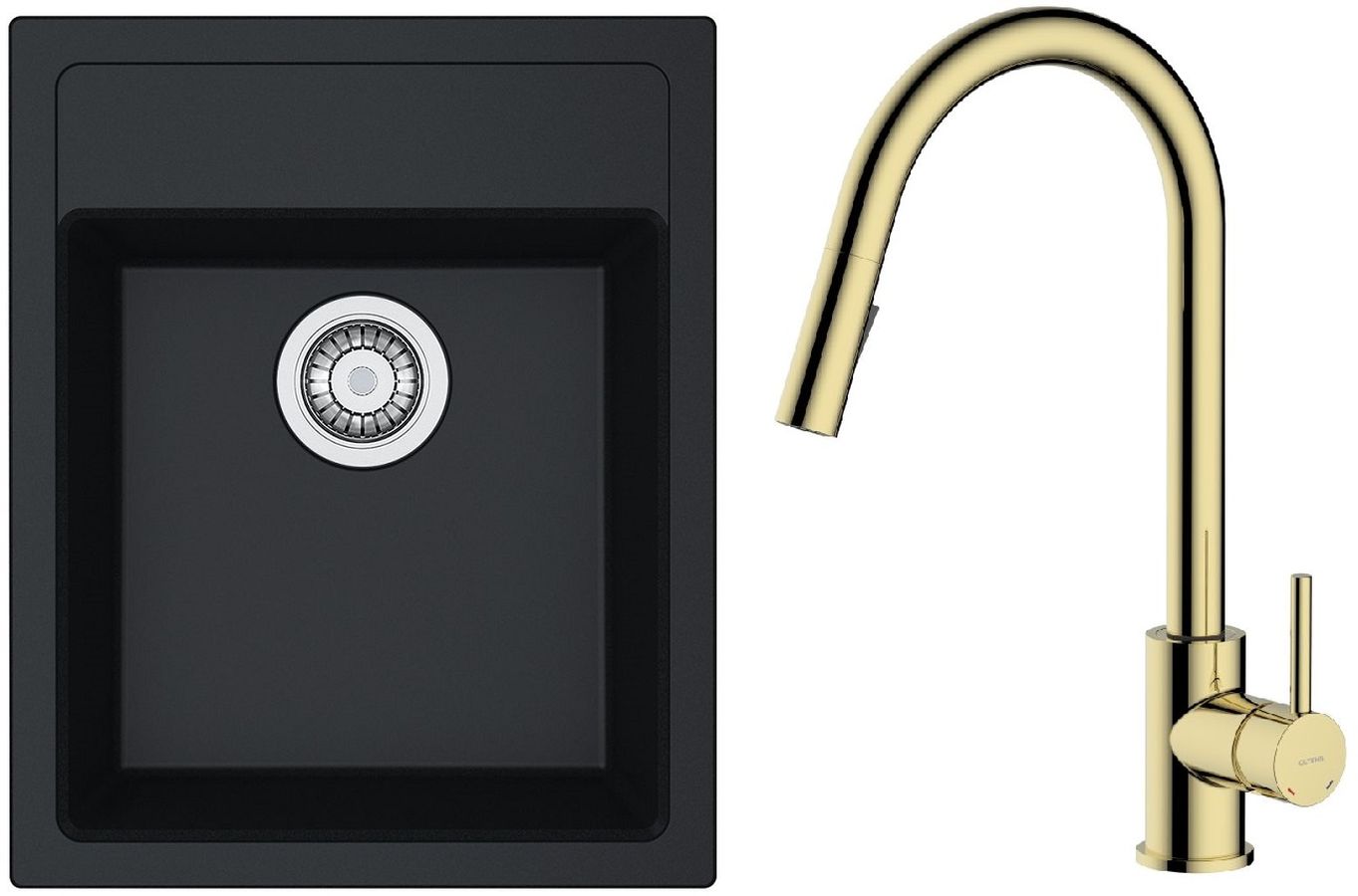 Set Küchenarmatur Oltens Litla 35204800, Tektonit-Waschbecken Franke Sirius 114.0496.104
