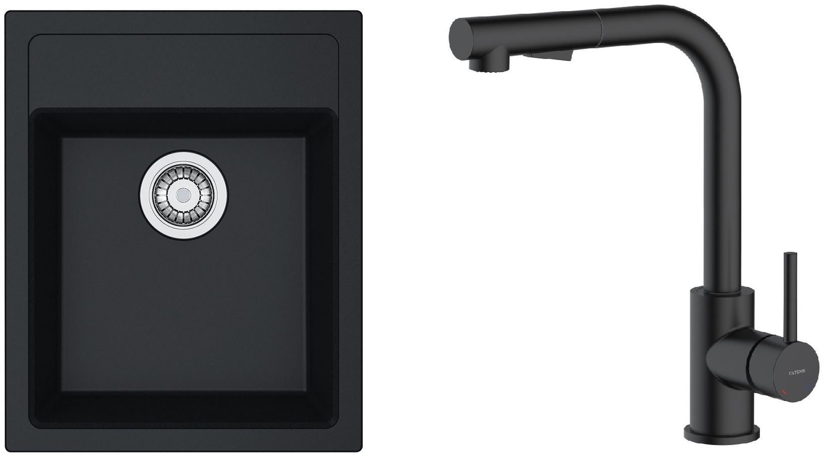 Set Küchenarmatur Oltens Myvat 35205300, Tektonit-Waschbecken Franke Sirius 114.0496.104
