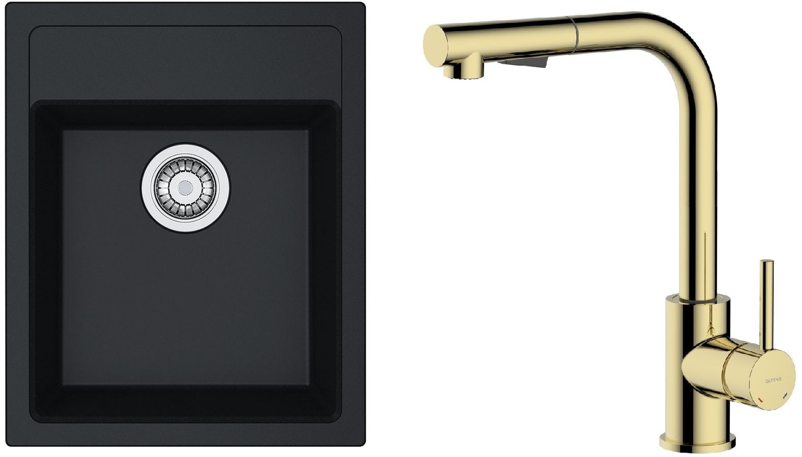Set Küchenarmatur Oltens Myvat 35205800, Tektonit-Waschbecken Franke Sirius 114.0496.104
