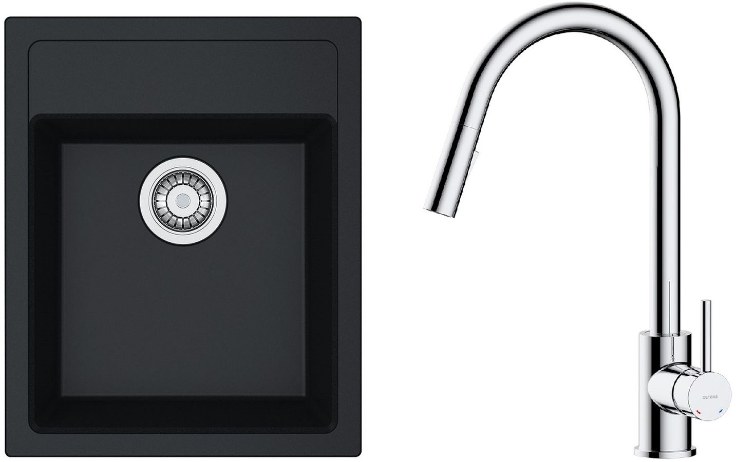 Set Tektonit-Waschbecken Franke Sirius 114.0496.104, Küchenarmatur Oltens Litla 35204100