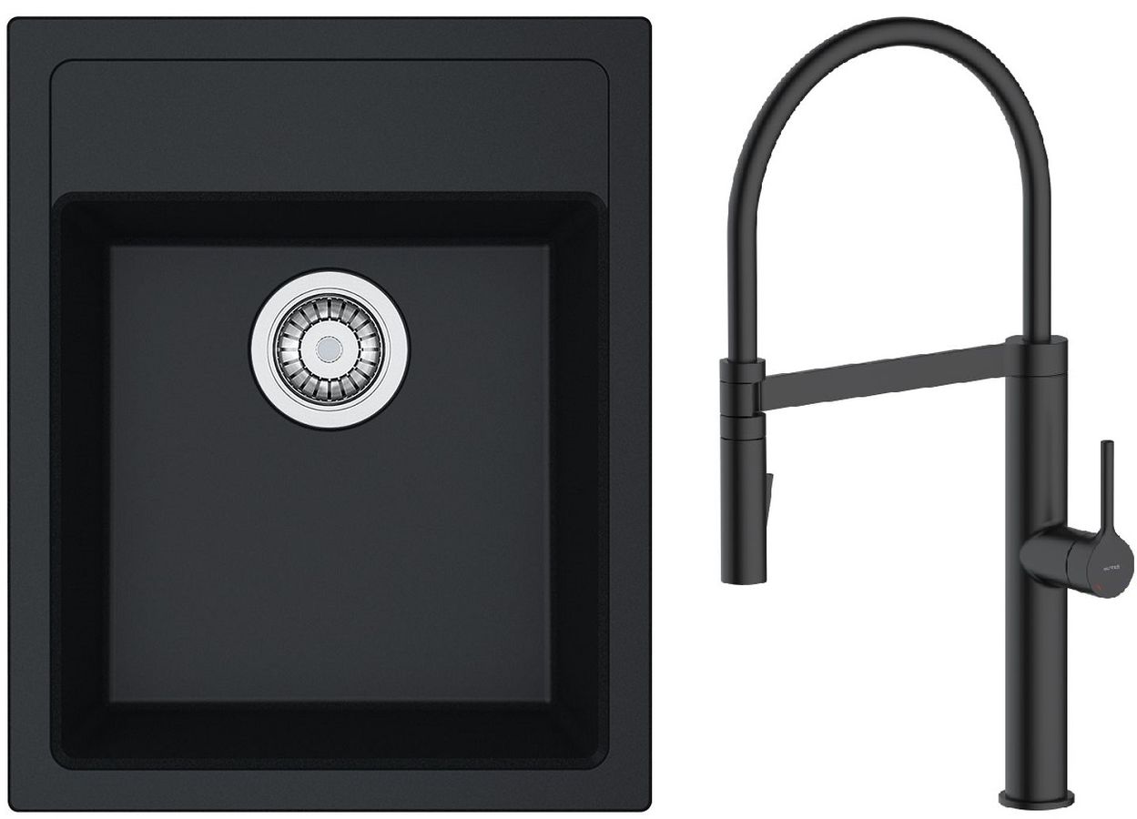 Set Küchenarmatur Oltens Borga 35207300, Tektonit-Waschbecken Franke Sirius 114.0496.104