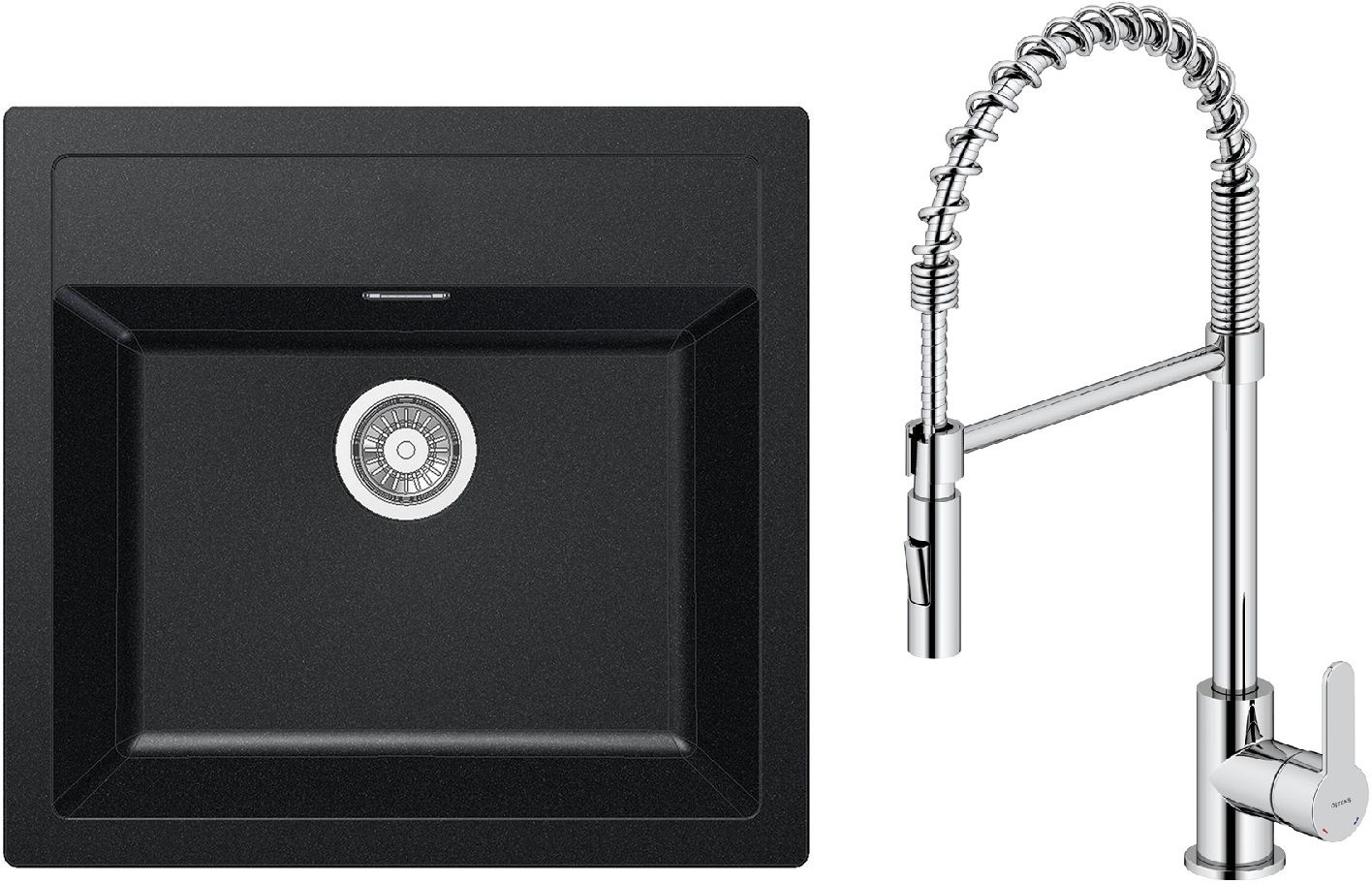 Set Küchenarmatur Oltens Duf 35203100, Tektonit-Waschbecken Franke Sirius 114.0205.049