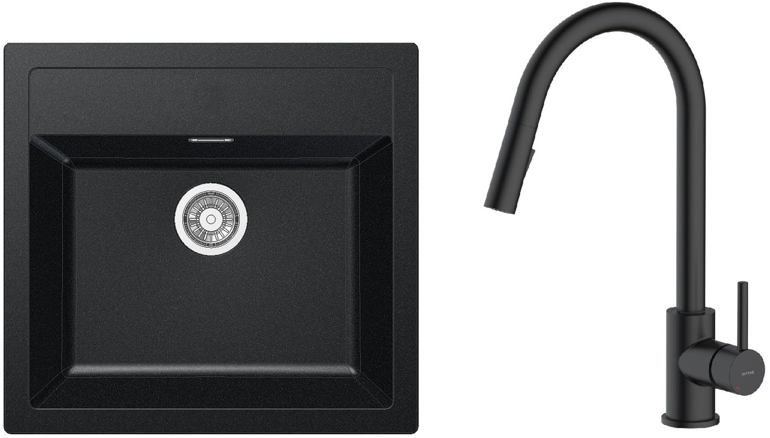 Set Küchenarmatur Oltens Litla 35204300, Tektonit-Waschbecken Franke Sirius 114.0205.049