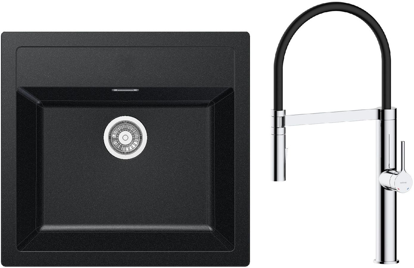 Set Küchenarmatur Oltens Borga 35207100, Tektonit-Waschbecken Franke Sirius 114.0205.049
