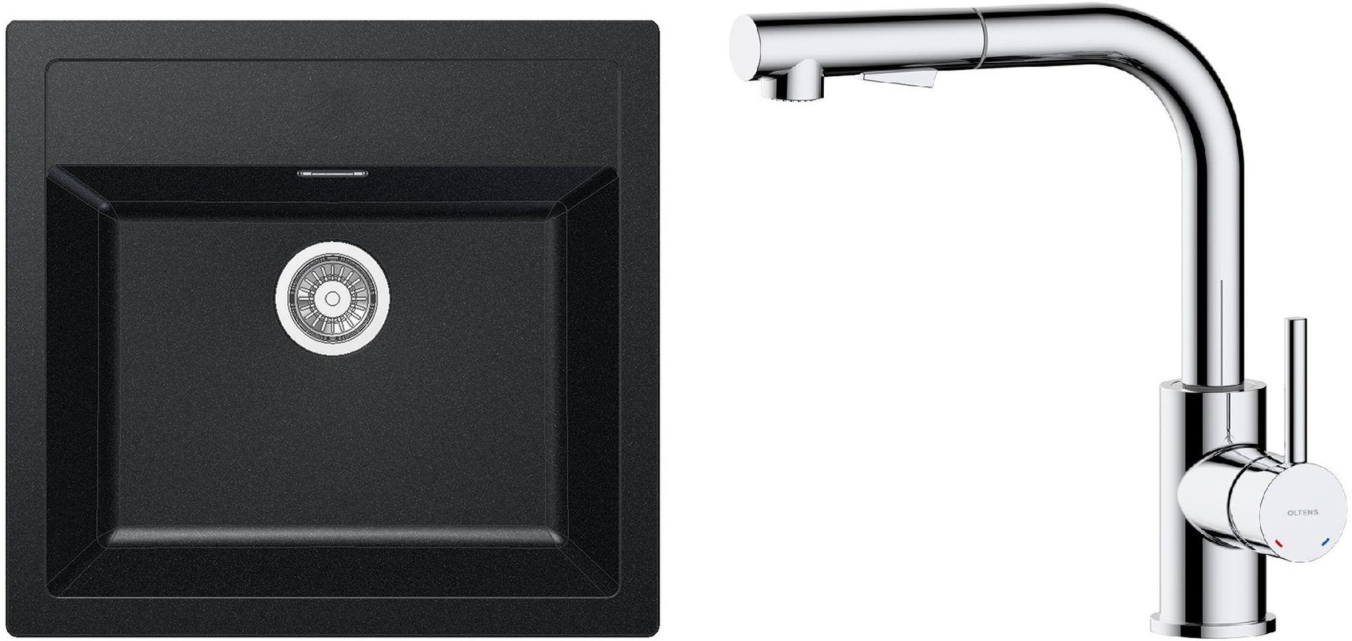 Set Küchenarmatur Oltens Myvat 35205100, Tektonit-Waschbecken Franke Sirius 114.0205.049