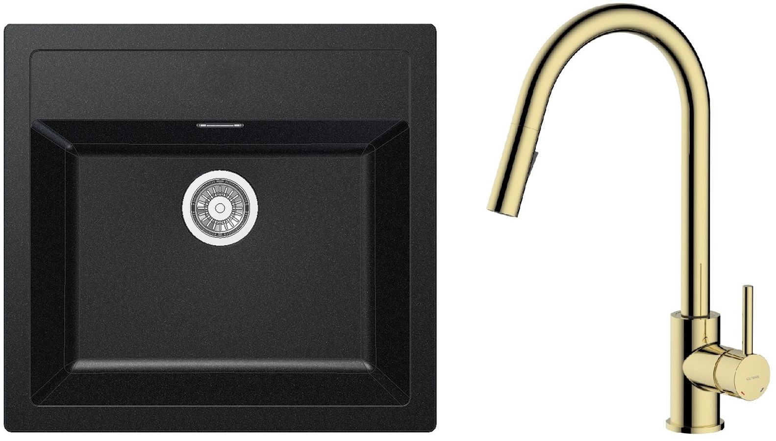 Set Küchenarmatur Oltens Litla 35204800, Tektonit-Waschbecken Franke Sirius 114.0205.049