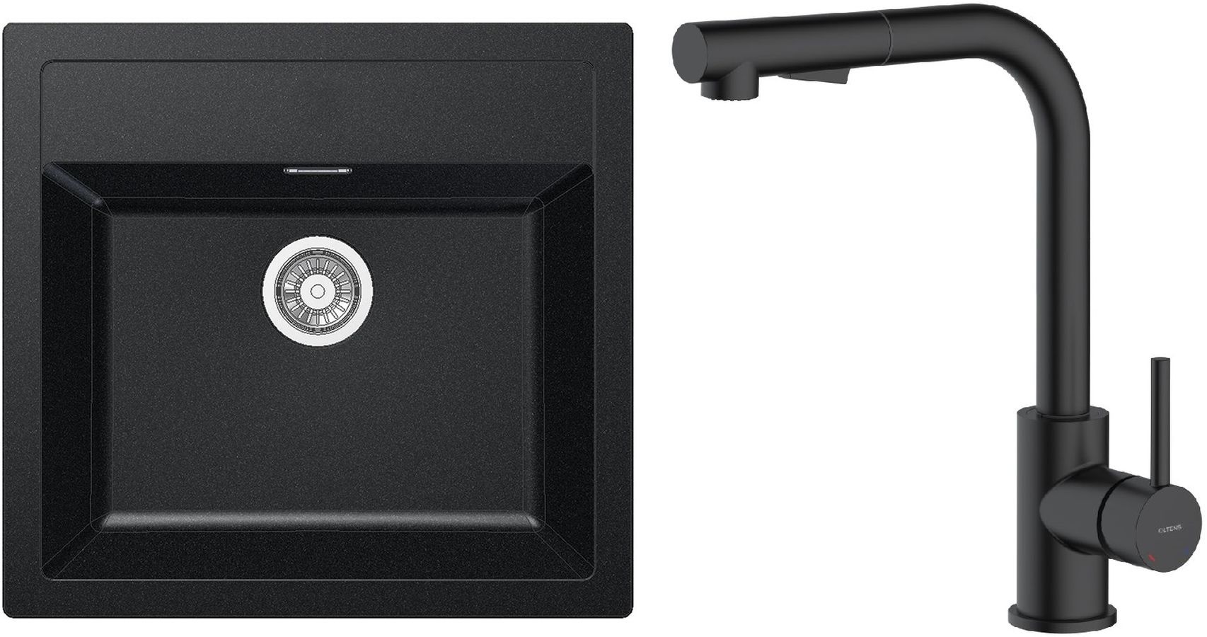 Set Küchenarmatur Oltens Myvat 35205300, Tektonit-Waschbecken Franke Sirius 114.0205.049
