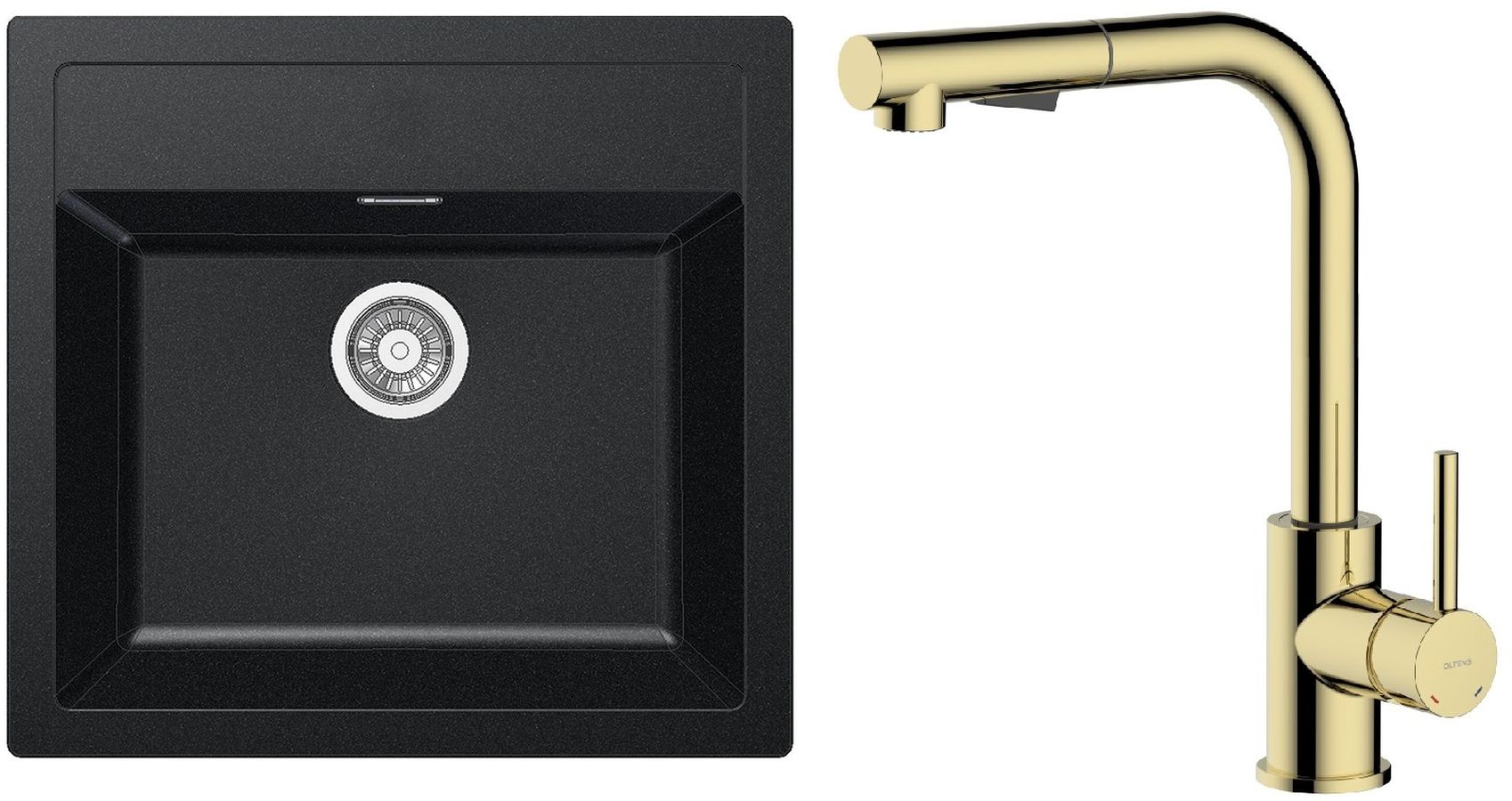 Set Küchenarmatur Oltens Myvat 35205800, Tektonit-Waschbecken Franke Sirius 114.0205.049
