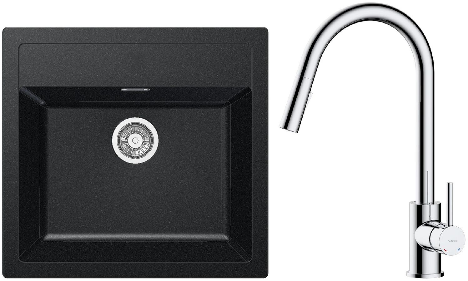 Set Tektonit-Waschbecken Franke Sirius 114.0205.049, Küchenarmatur Oltens Litla 35204100