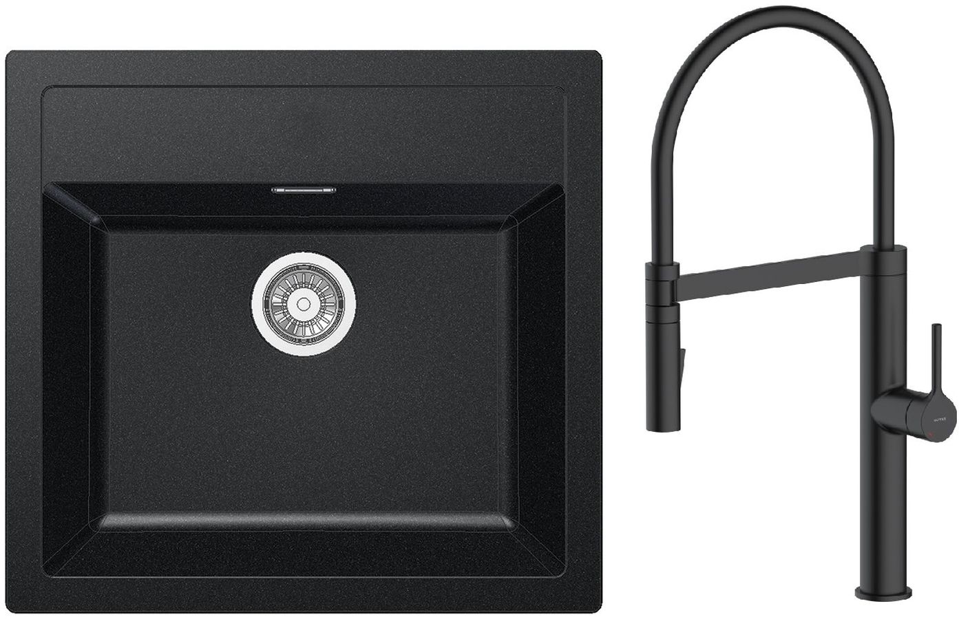 Set Küchenarmatur Oltens Borga 35207300, Tektonit-Waschbecken Franke Sirius 114.0205.049